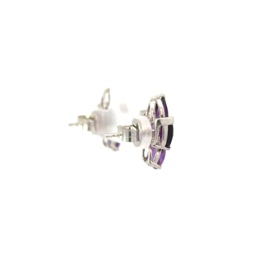 Women's Amethyst Gemstone Stud Earrings for Girlfriend Gift Made in Silver For Mother For Sale