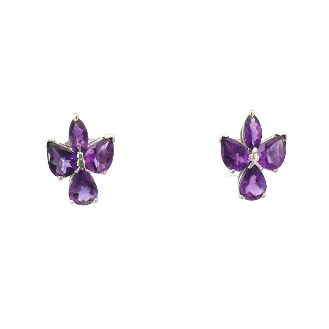 Amethyst Gemstone Stud Earrings for Girlfriend Gift Made in Silver For Mother For Sale 2