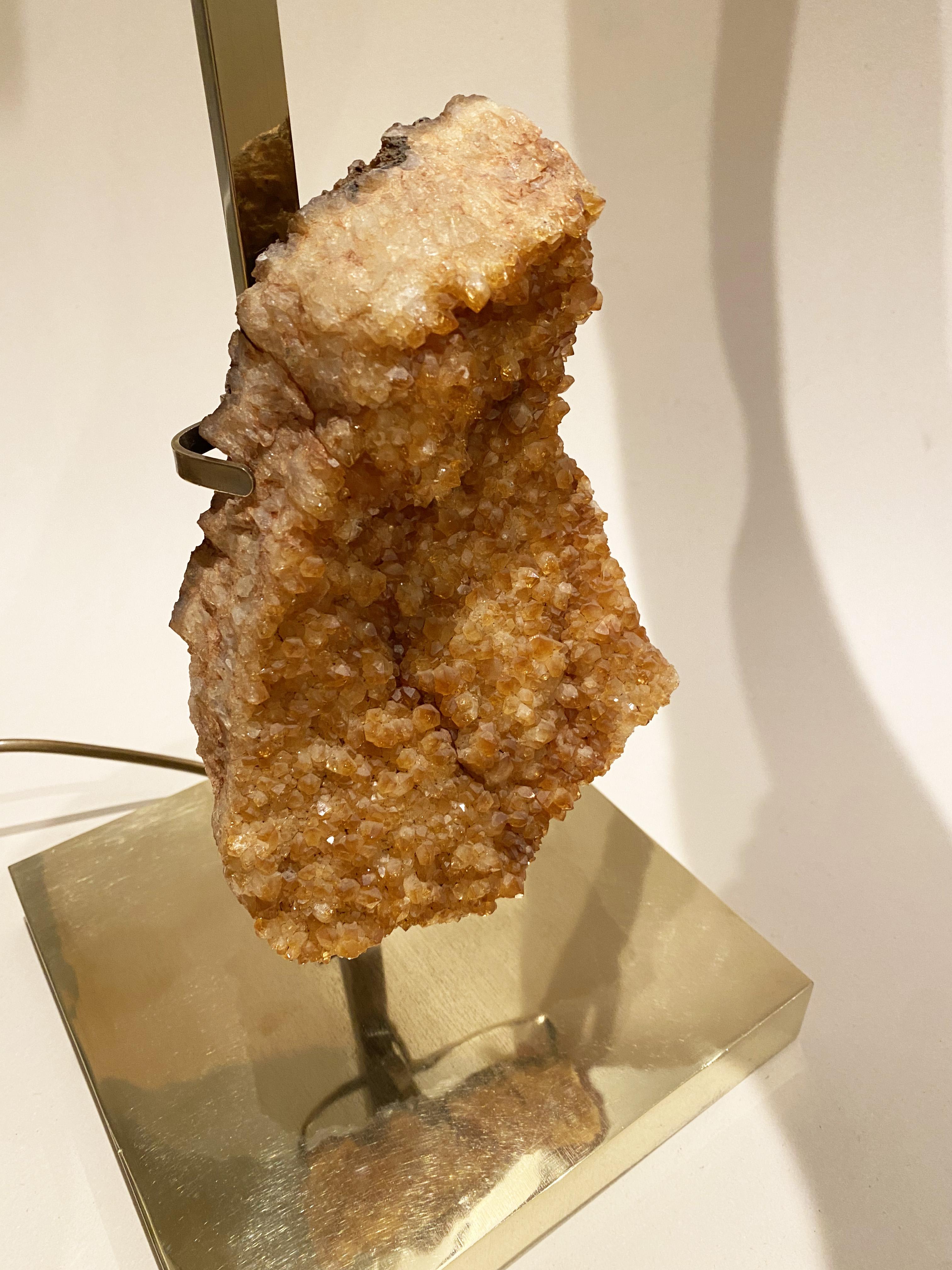 Modernist Amethyst Geode and Bronze Lamp 
Claude de Muzac or Jacques Charpentier, 1970s.