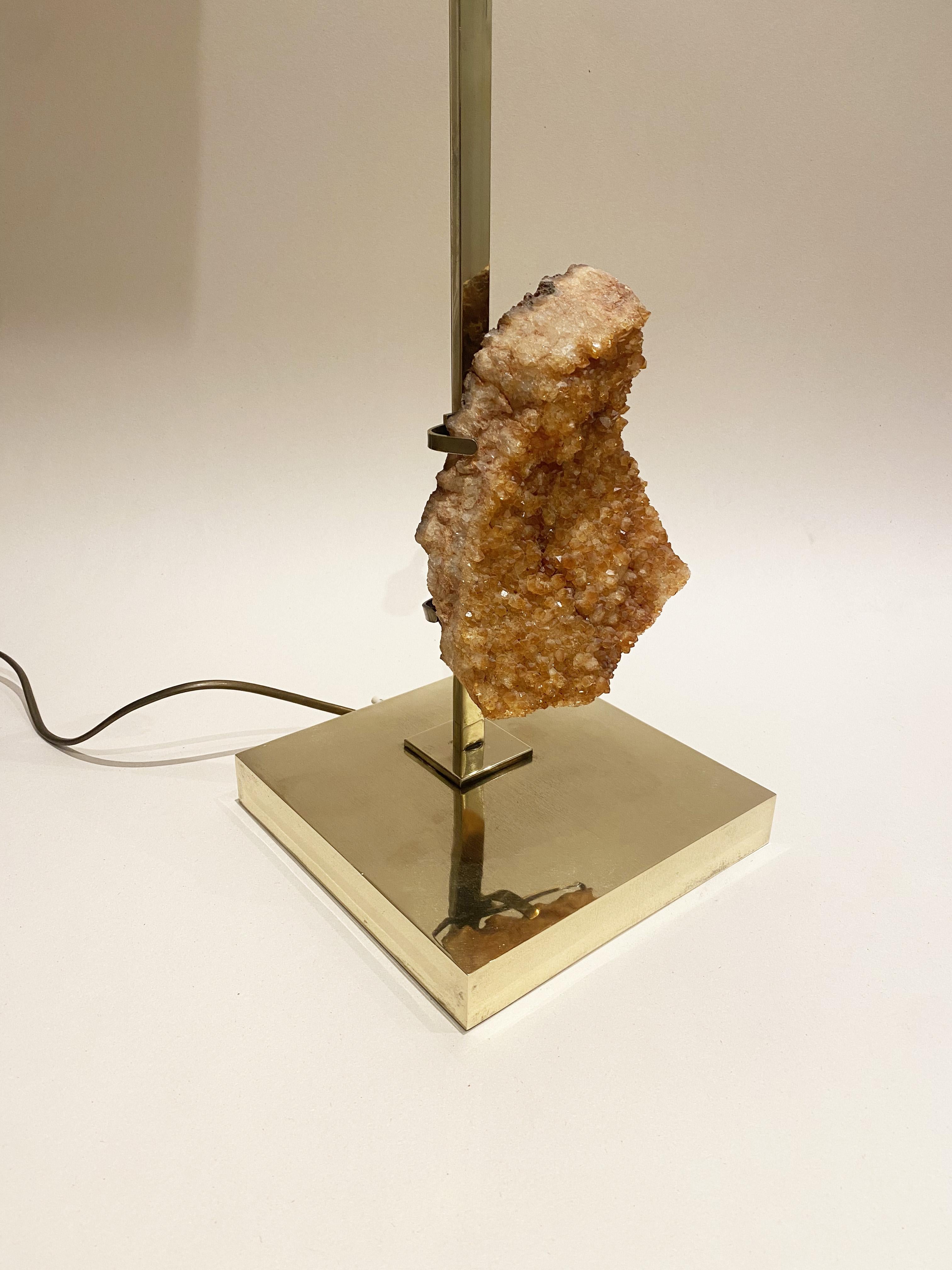 Amethyst Geode and Bronze Lamp Claude de Muzac or Jacques Charpentier, 1970s. In Good Condition For Sale In Lille, FR