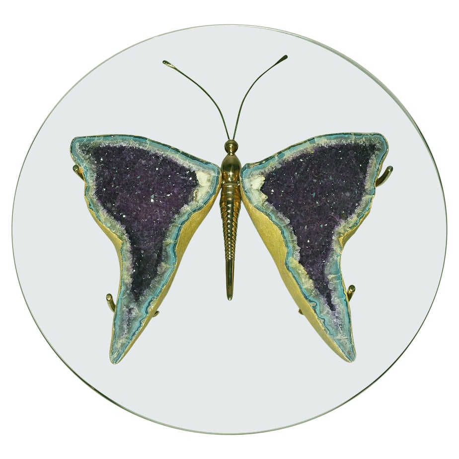 Table basse papillon en géode d'améthyste