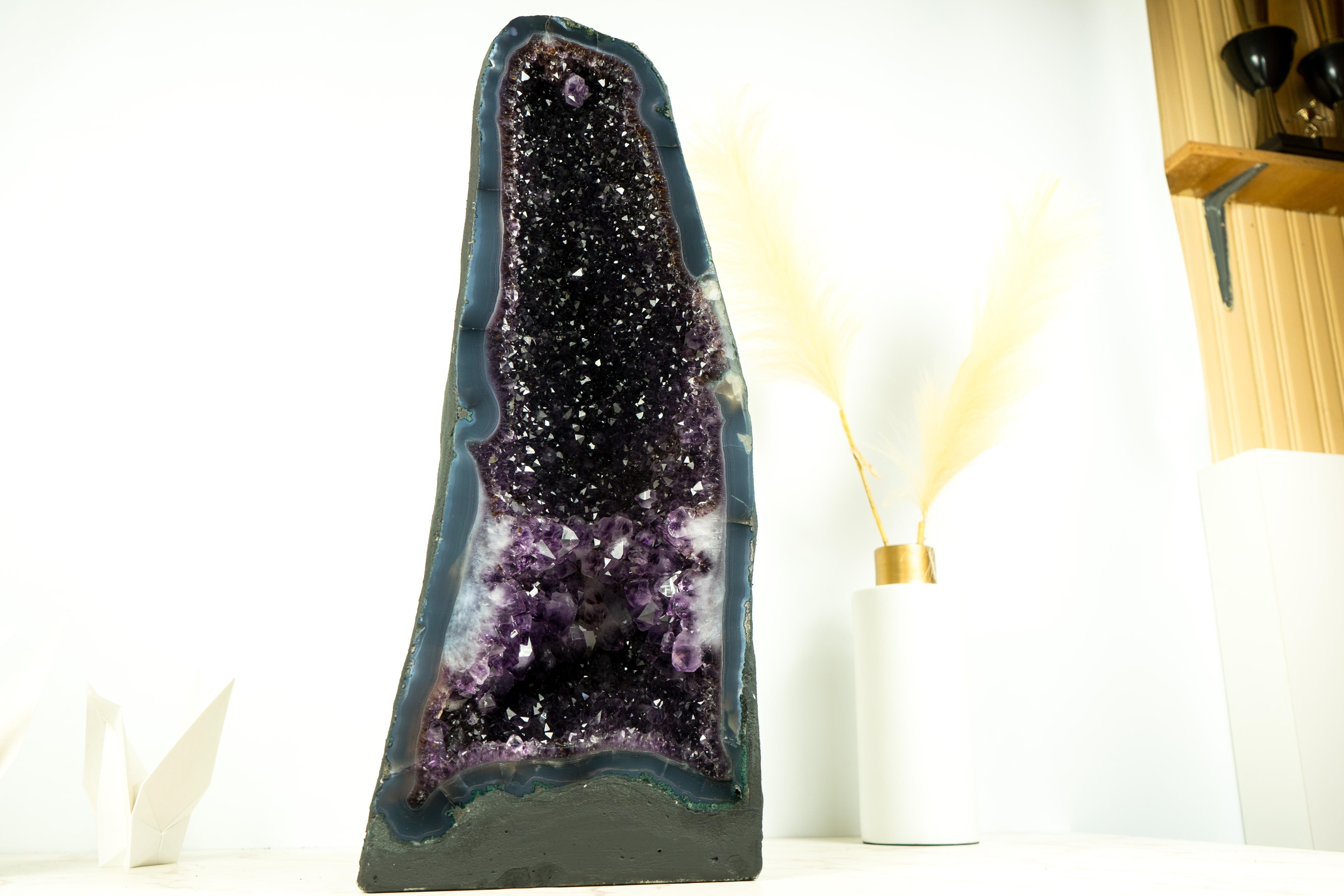 Amethyst Geode Cathedral with AAA, Rich Violet-Purple Amethyst on Agate Matrix For Sale 4