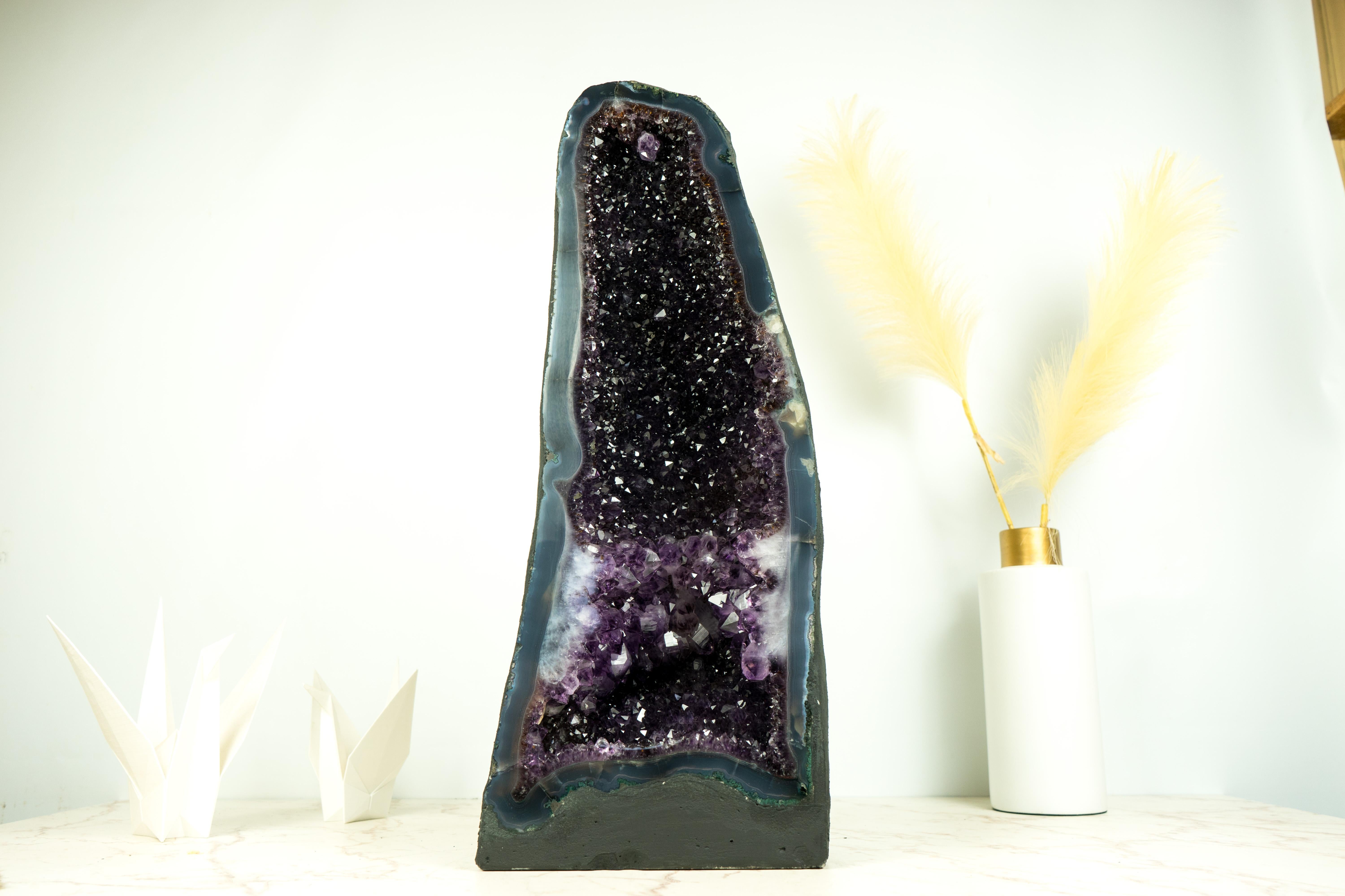 Amethyst Geode Cathedral with AAA, Rich Violet-Purple Amethyst on Agate Matrix For Sale 5