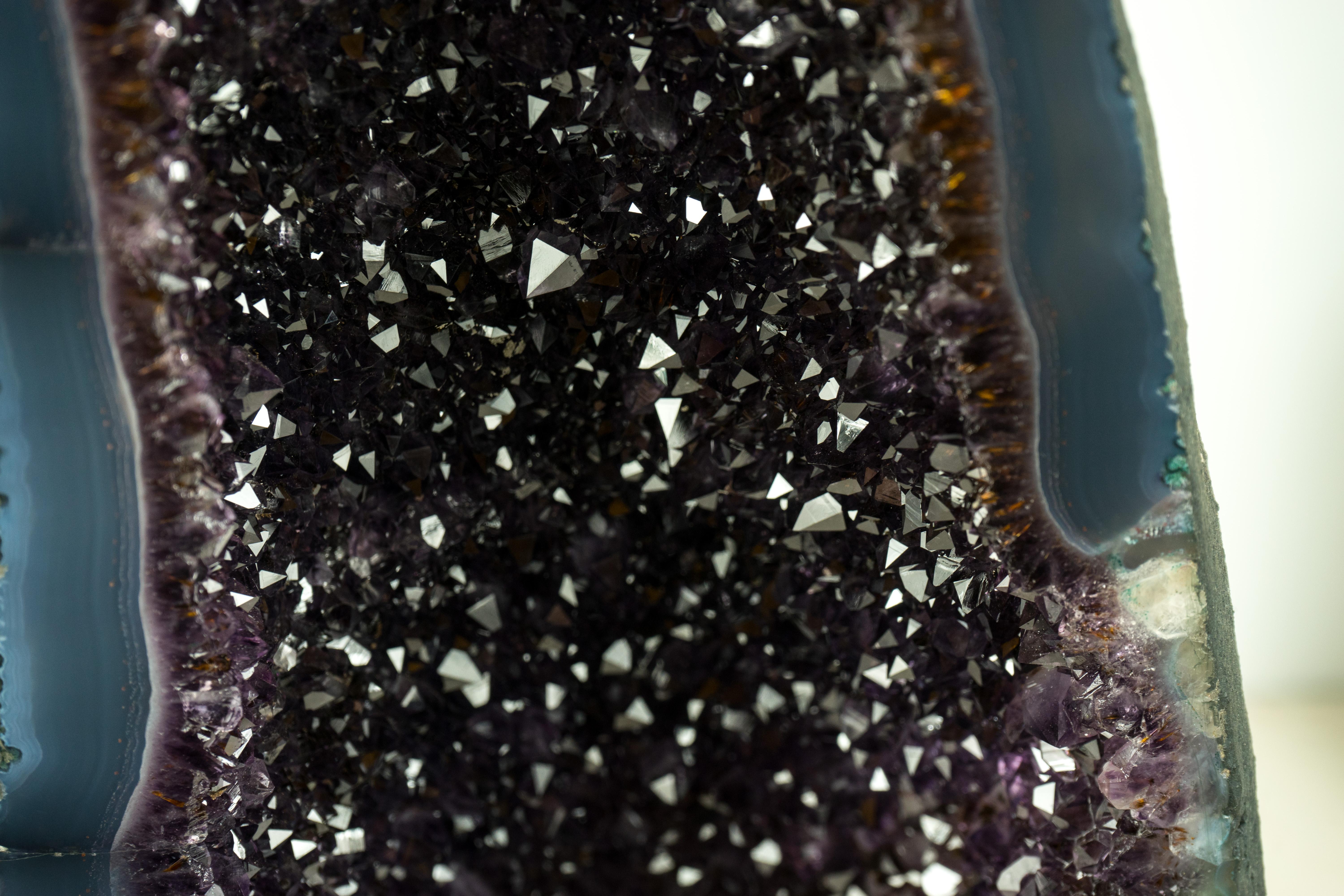 Contemporary Amethyst Geode Cathedral with AAA, Rich Violet-Purple Amethyst on Agate Matrix For Sale