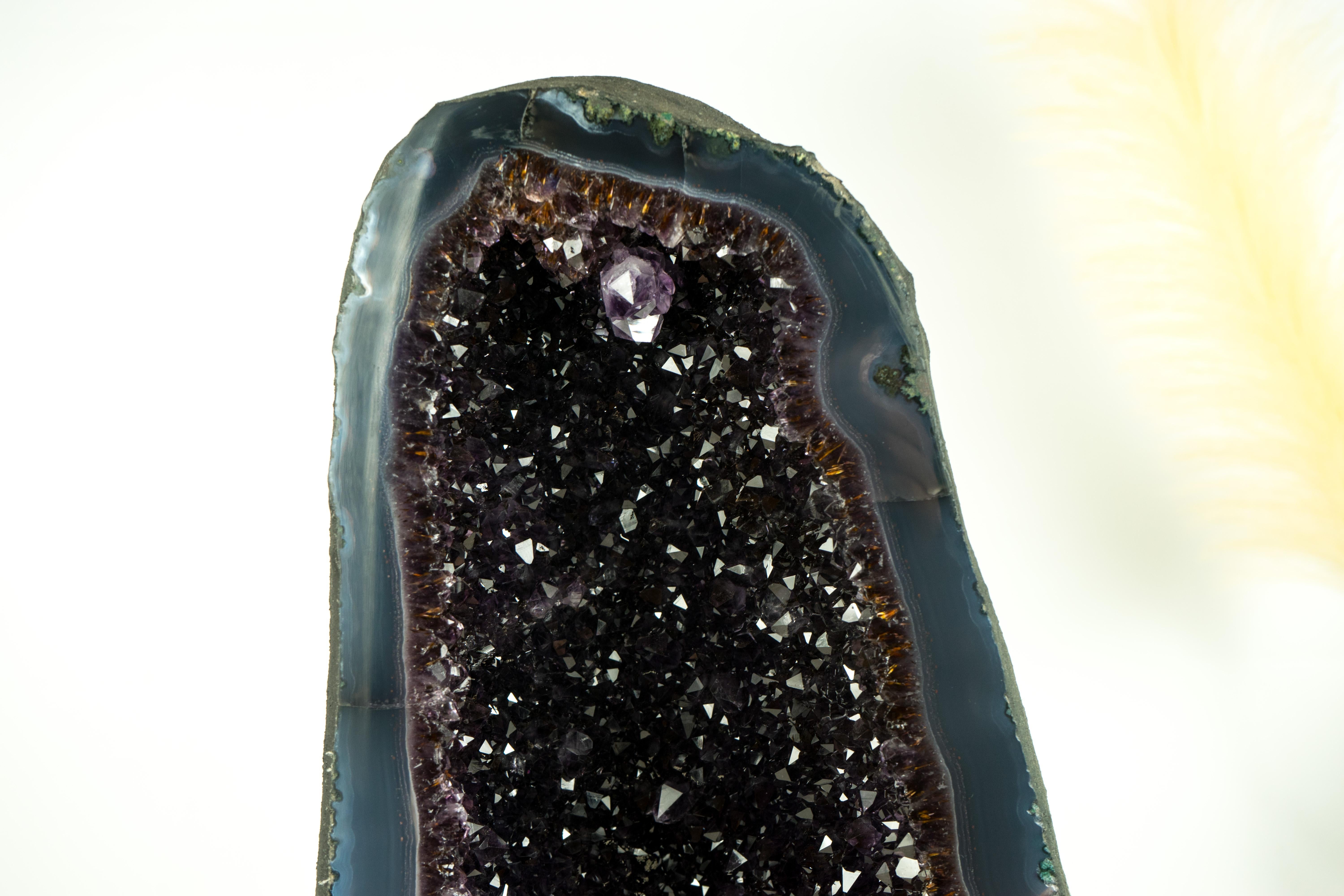 Crystal Amethyst Geode Cathedral with AAA, Rich Violet-Purple Amethyst on Agate Matrix For Sale