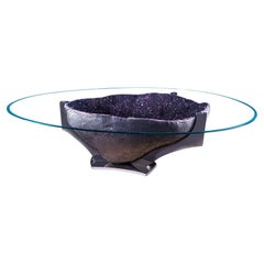 Amethyst Geode Conference Table with with Steel Base and Venetian Crystal Top