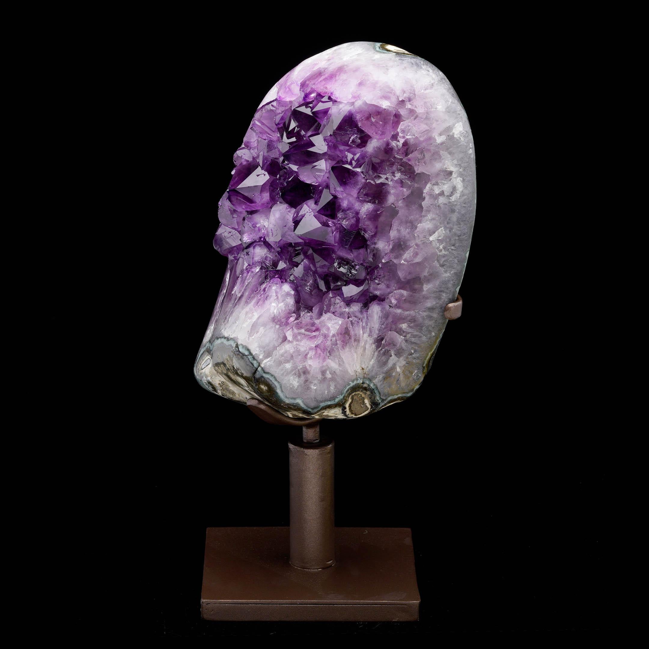 Contemporary Amethyst Geode on Swiveling Metal Stand For Sale