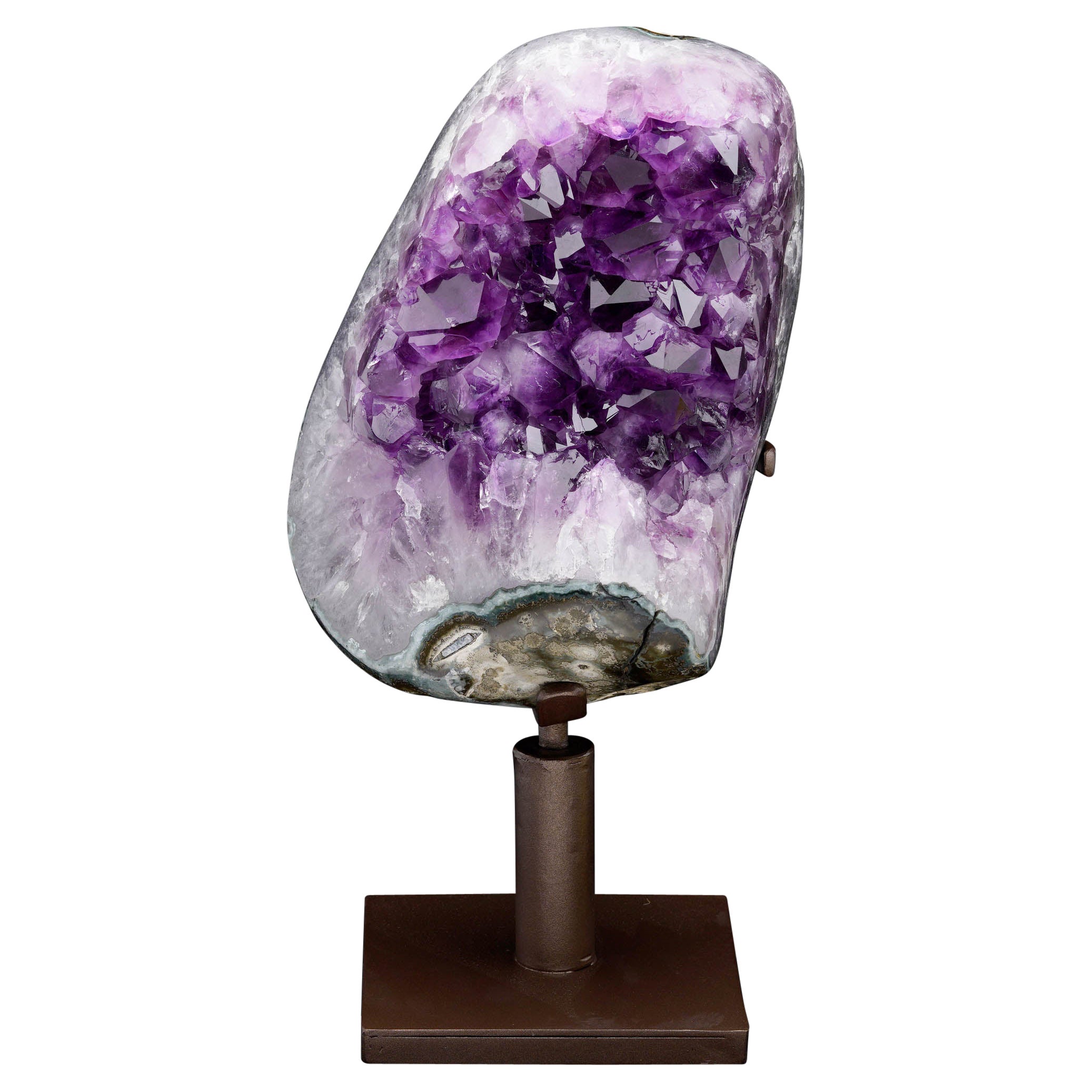 Amethyst Geode on Swiveling Metal Stand For Sale