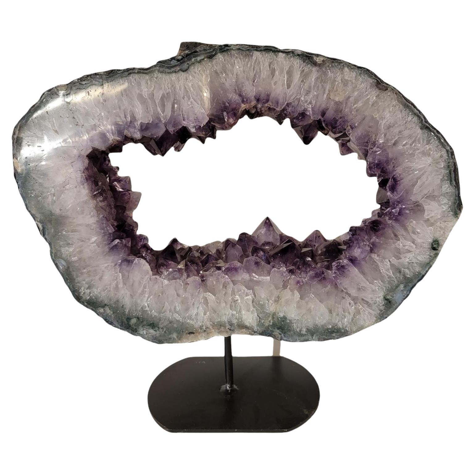 Amethyst Geode Stone on Iron Stand For Sale