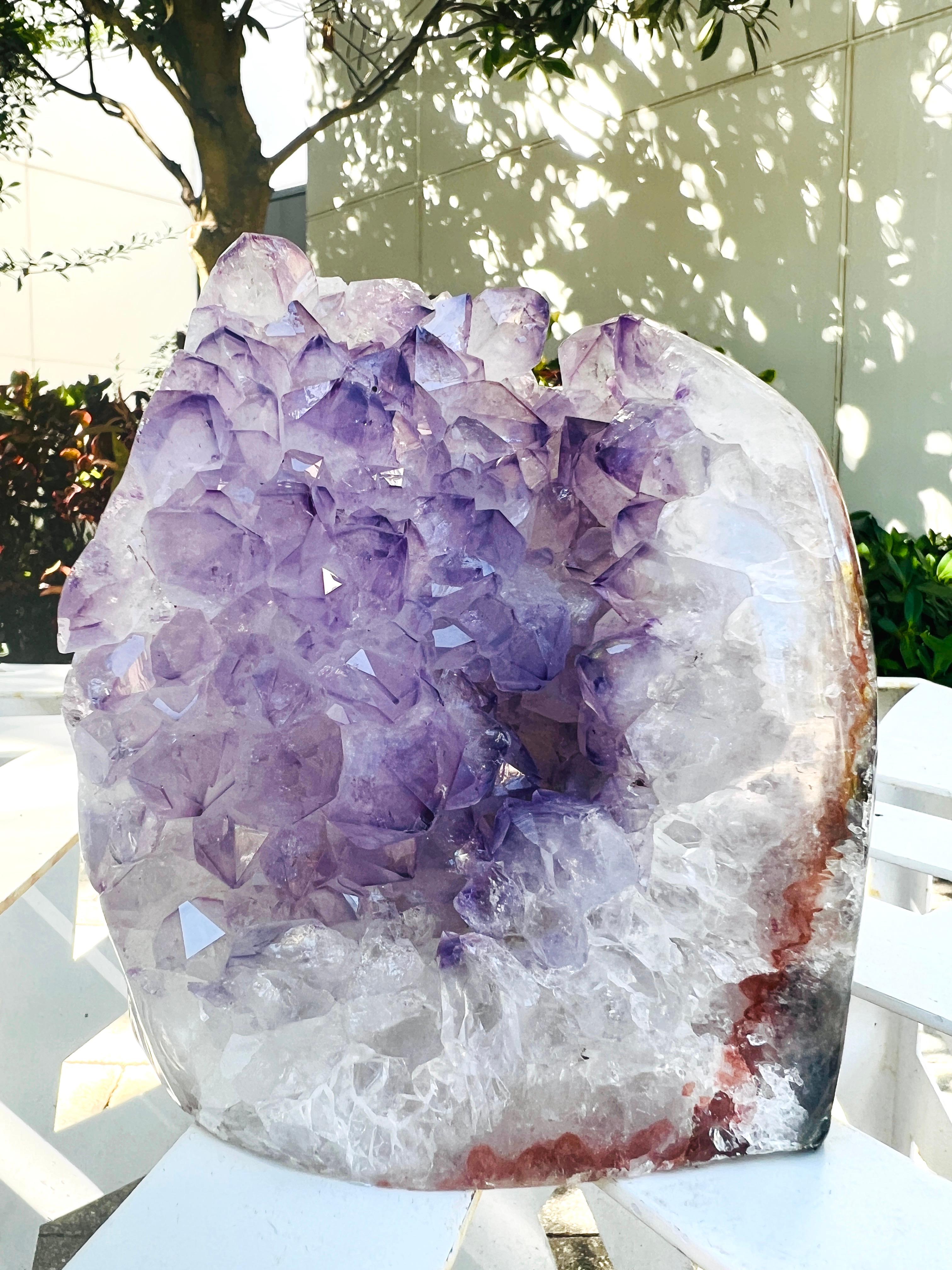 Organic Modern Amethyst Geode Surrounded by Quartz Crystal and Agate
