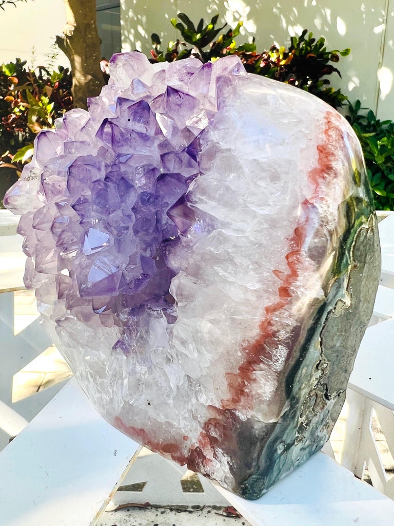 Polished Amethyst Geode Surrounded by Quartz Crystal and Agate