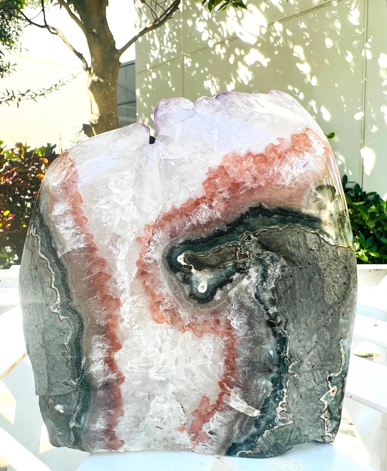 Amethyst Geode Surrounded by Quartz Crystal and Agate In Good Condition In Fort Lauderdale, FL