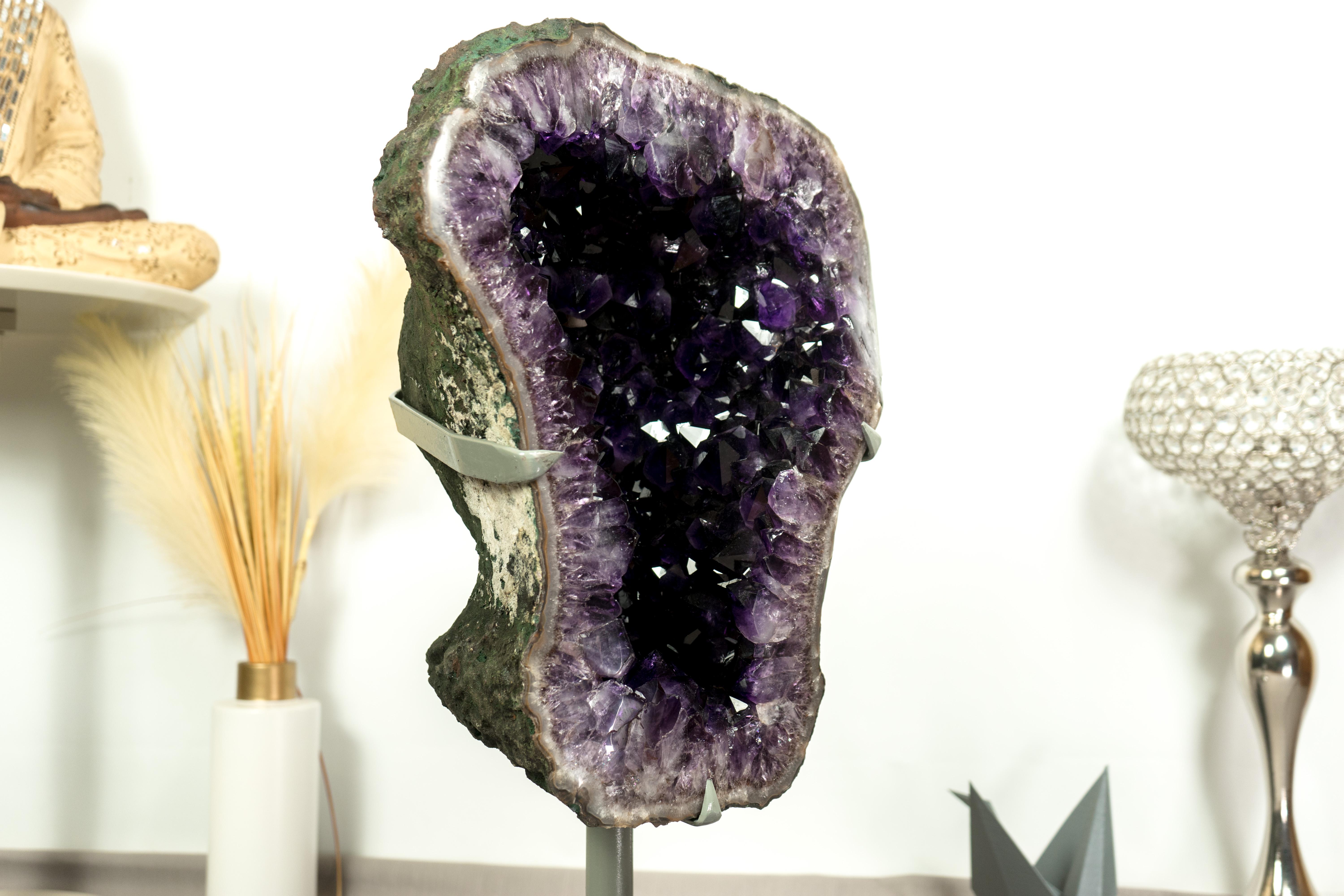 Brazilian Amethyst Geode with AAA X-Large Dark Purple Amethyst Druzy, a Decor Masterpiece For Sale