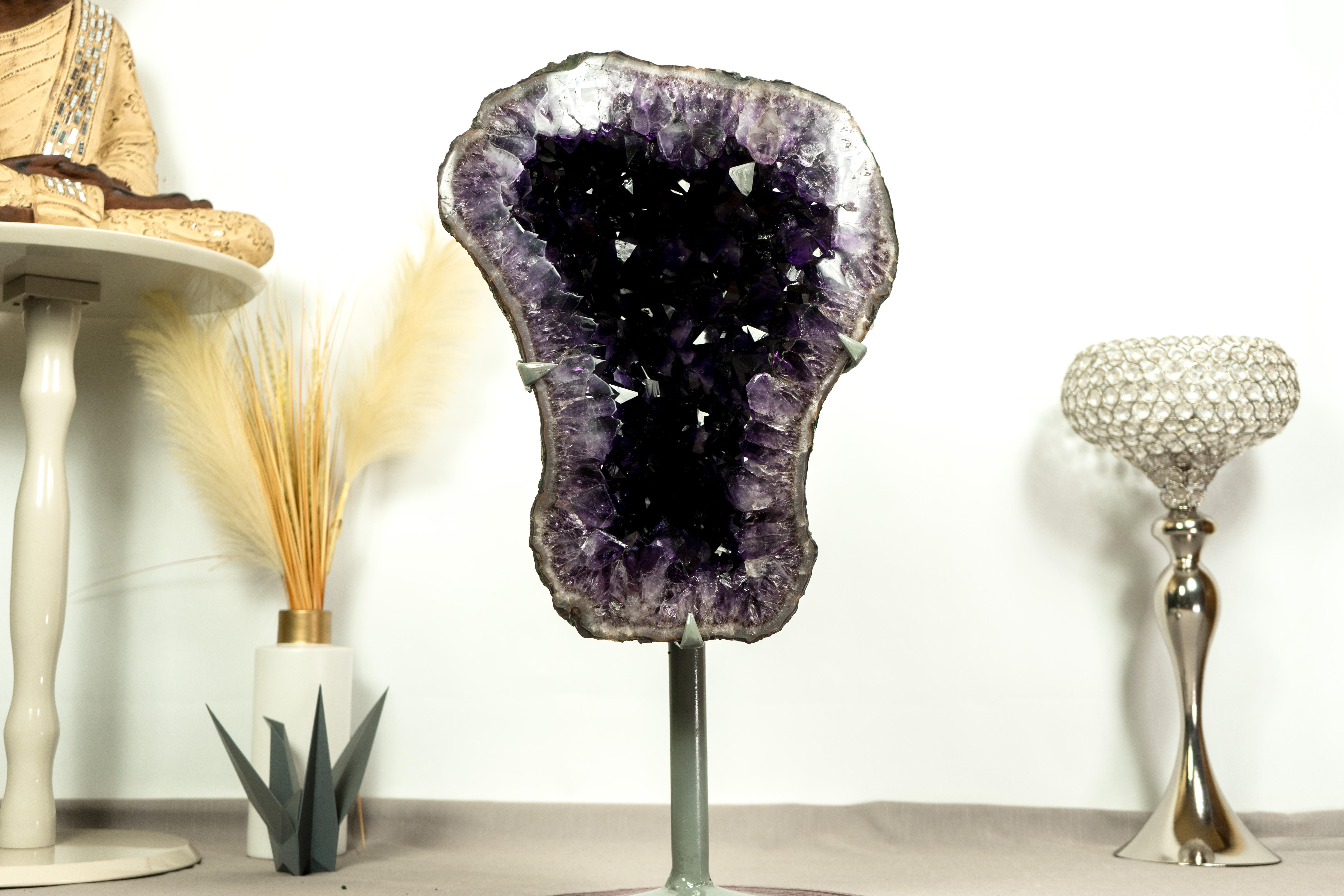 Contemporary Amethyst Geode with AAA X-Large Dark Purple Amethyst Druzy, a Decor Masterpiece For Sale