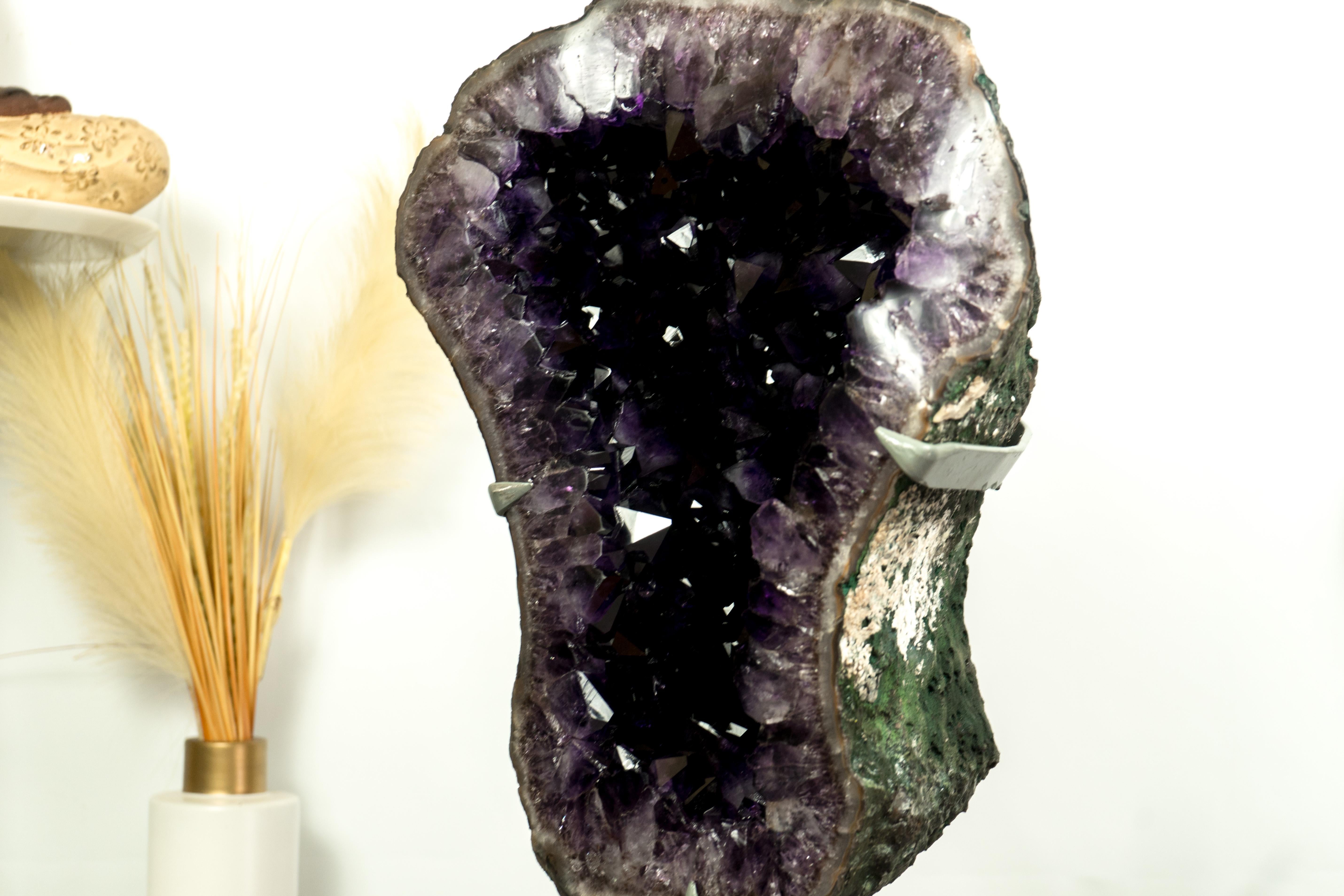 Agate Amethyst Geode with AAA X-Large Dark Purple Amethyst Druzy, a Decor Masterpiece For Sale