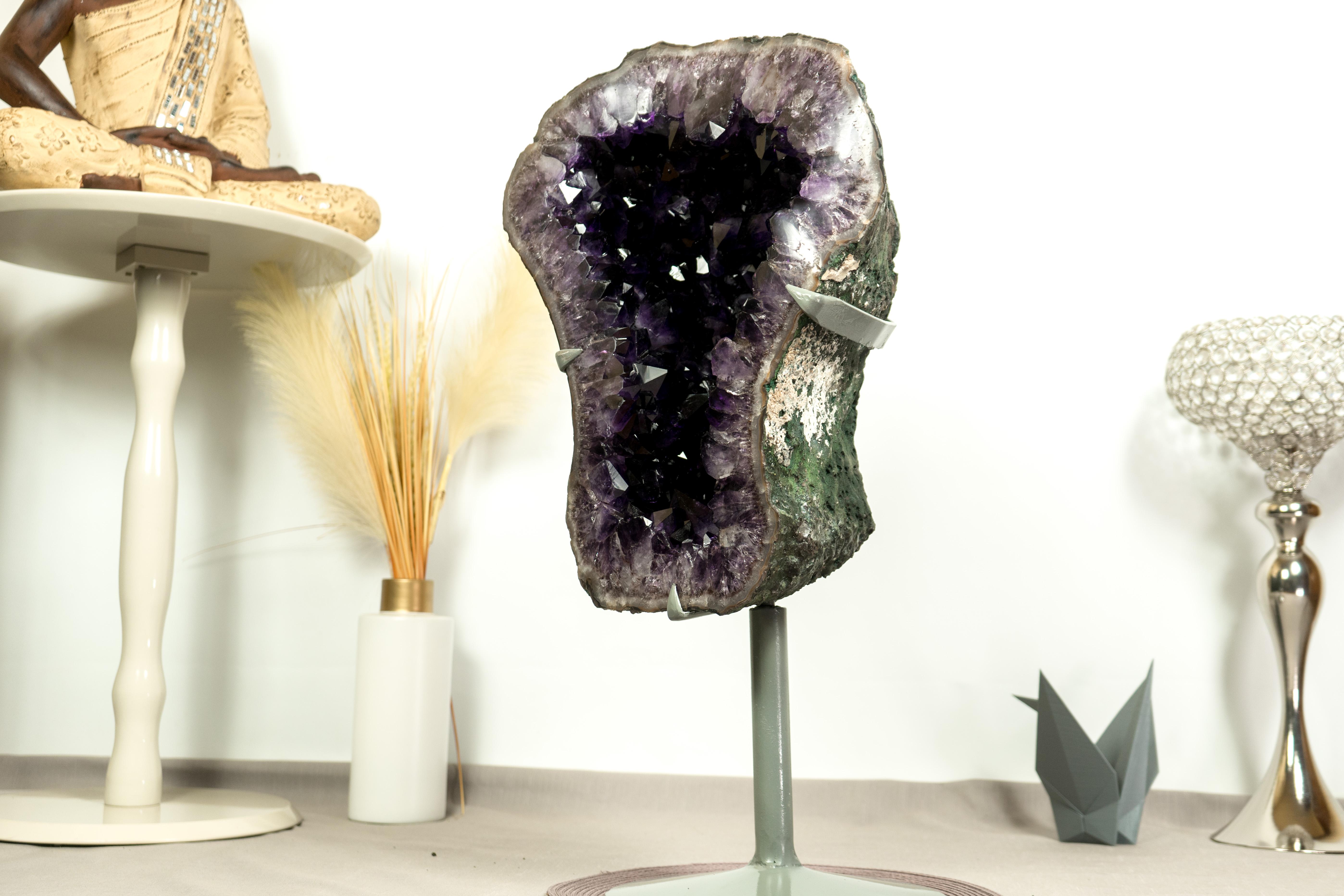 Amethyst Geode with AAA X-Large Dark Purple Amethyst Druzy, a Decor Masterpiece For Sale 1