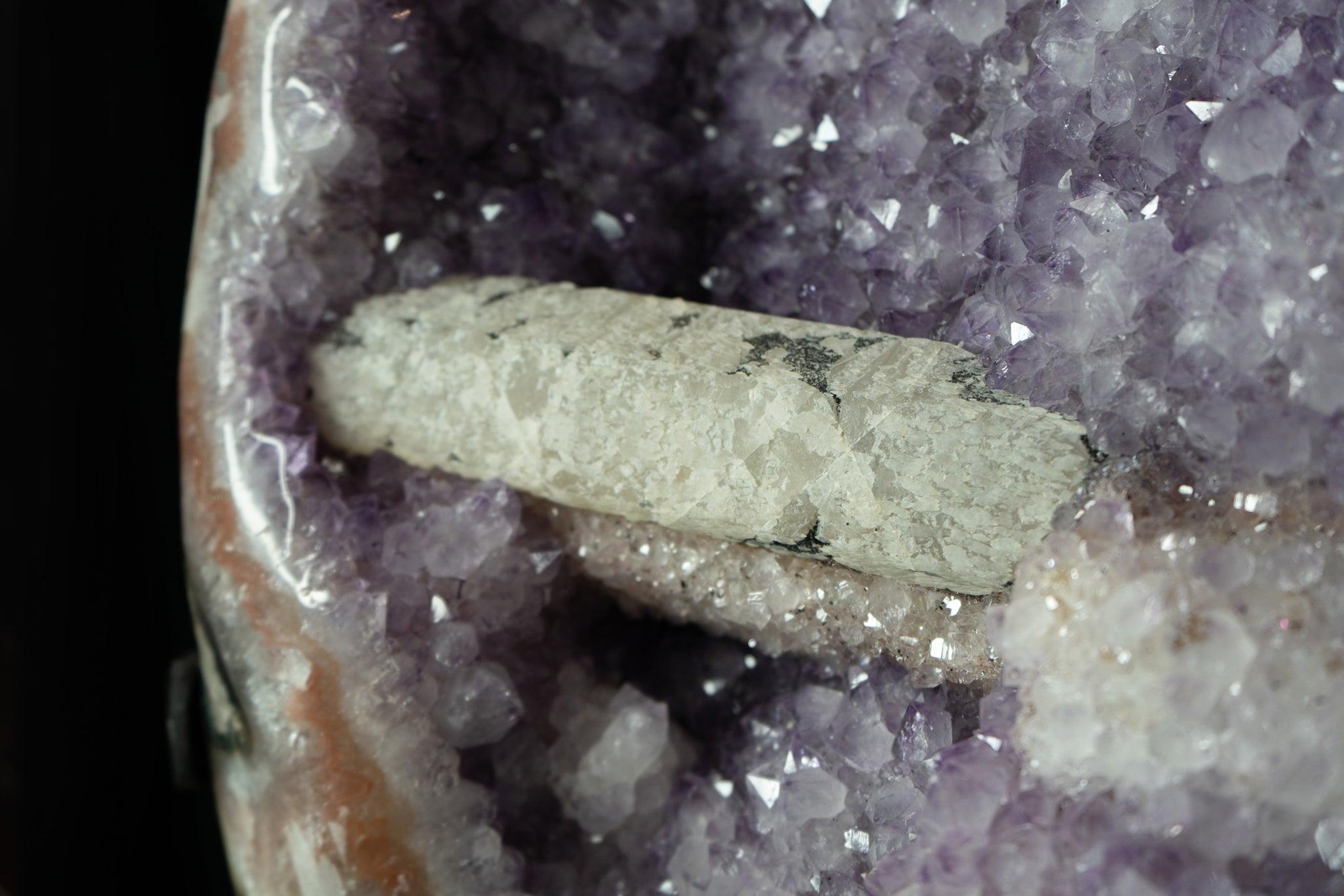 Brazilian Amethyst Geode with Calcite Bar For Sale