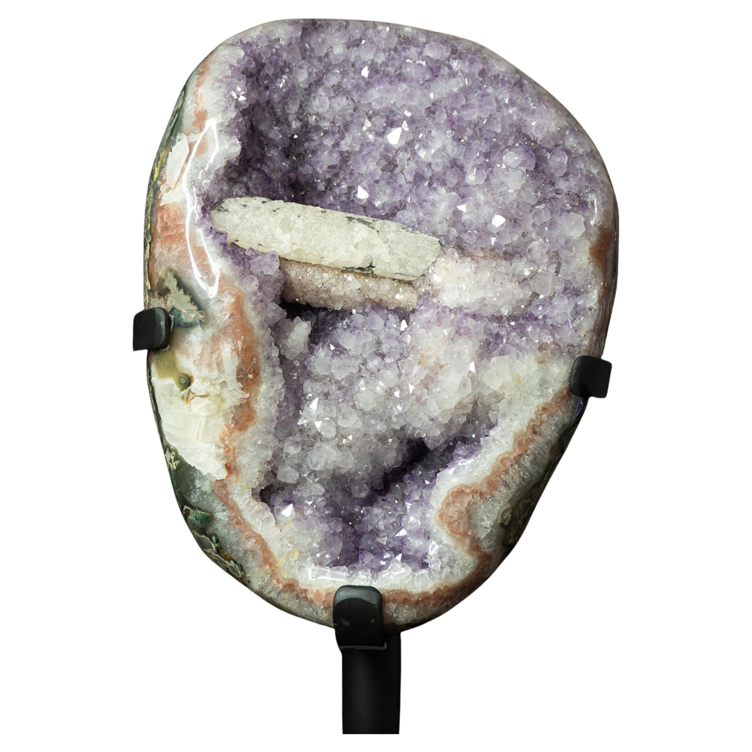 Amethyst Geode with Calcite Bar For Sale