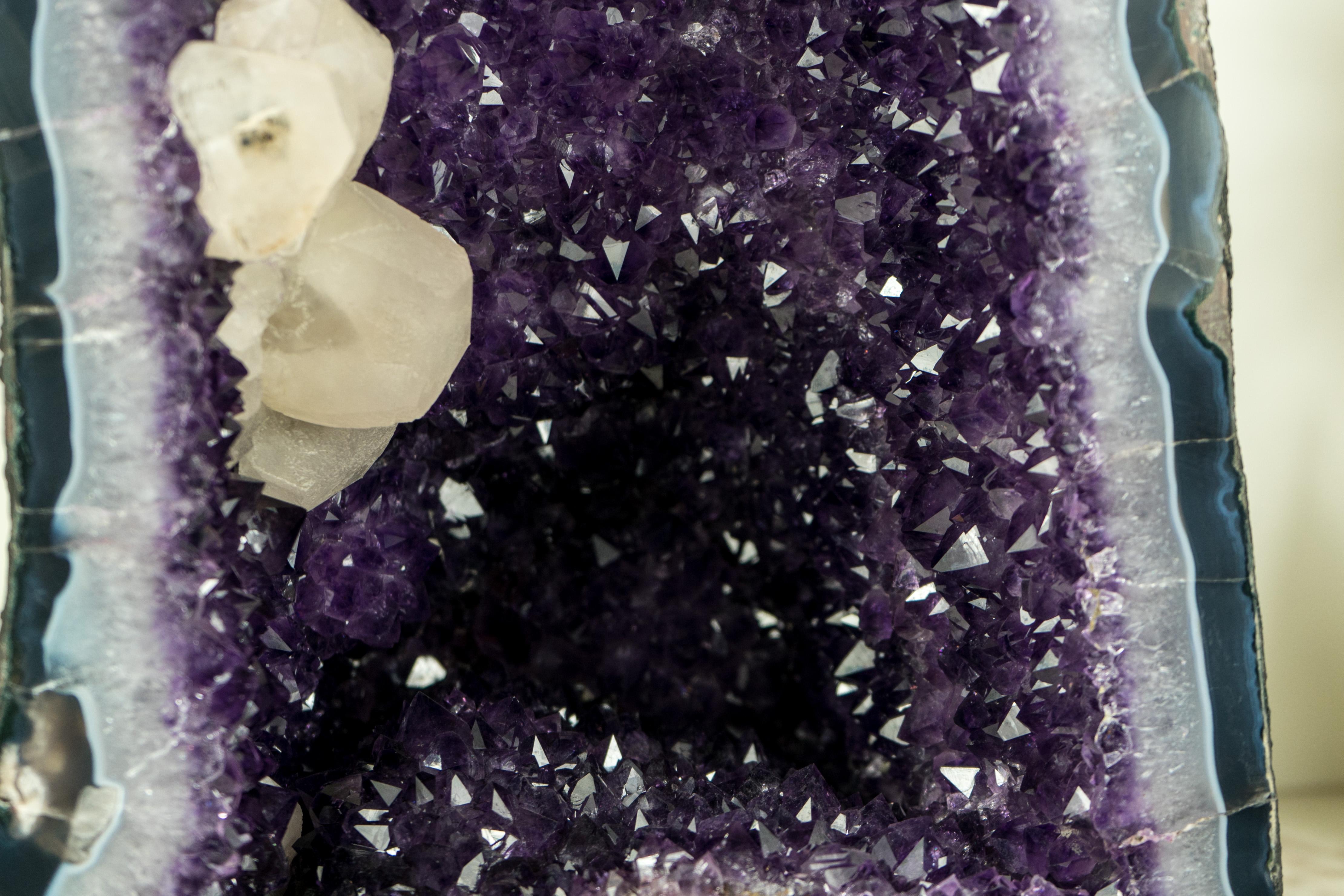Amethyst Geode with Deep Purple Amethyst Druzy, Blue Lace Agate, and Calcite For Sale 4
