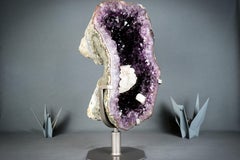 Amethyst Geode with Large Dark Purple Amethyst and Gallery Calcite Flower