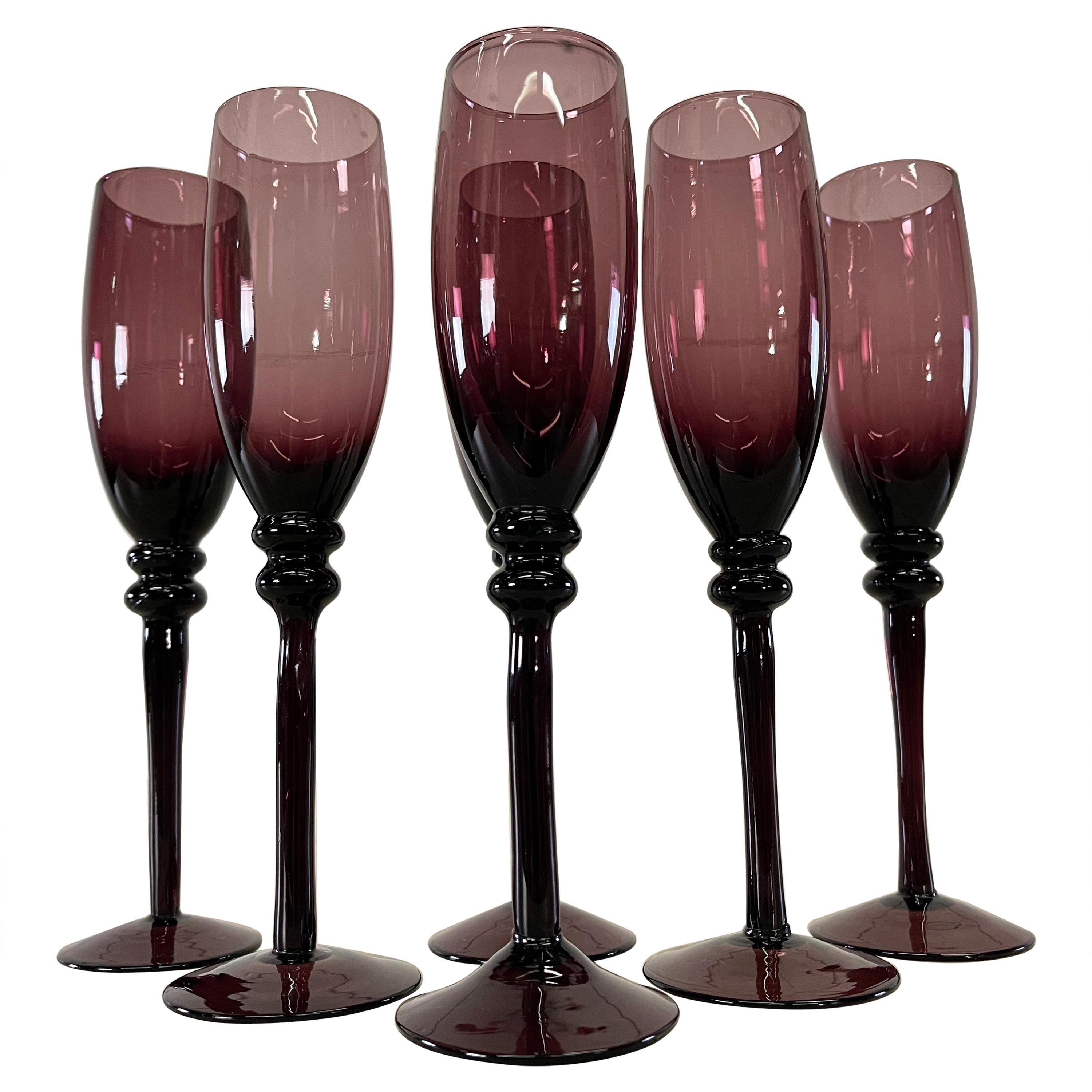 Amethyst Glass Champagne Flutes, Set of 6 For Sale