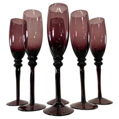 Amethyst Glass Champagne Flutes, Set of 6