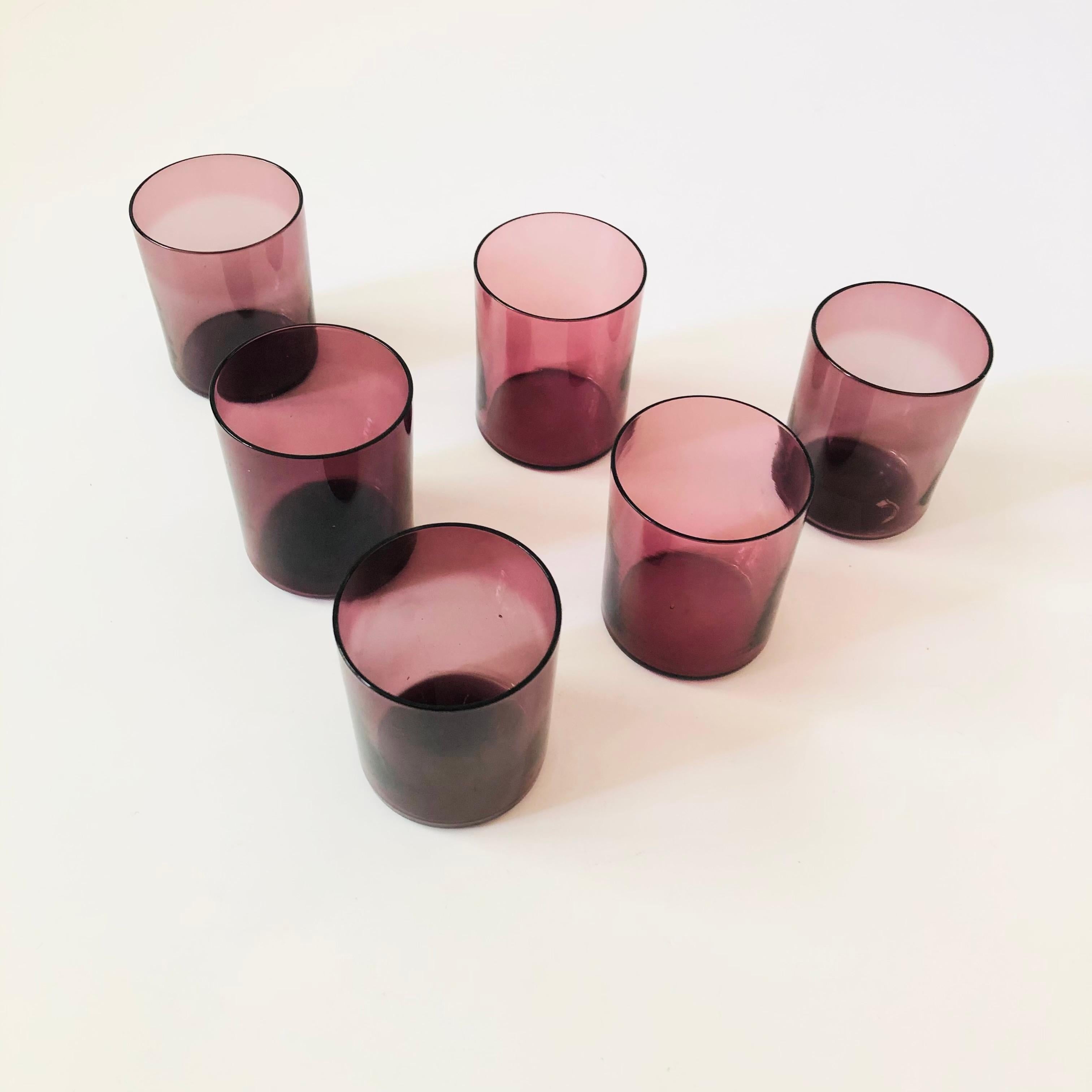 Mid-Century Modern Amethyst Glass Cordials - Set of 6