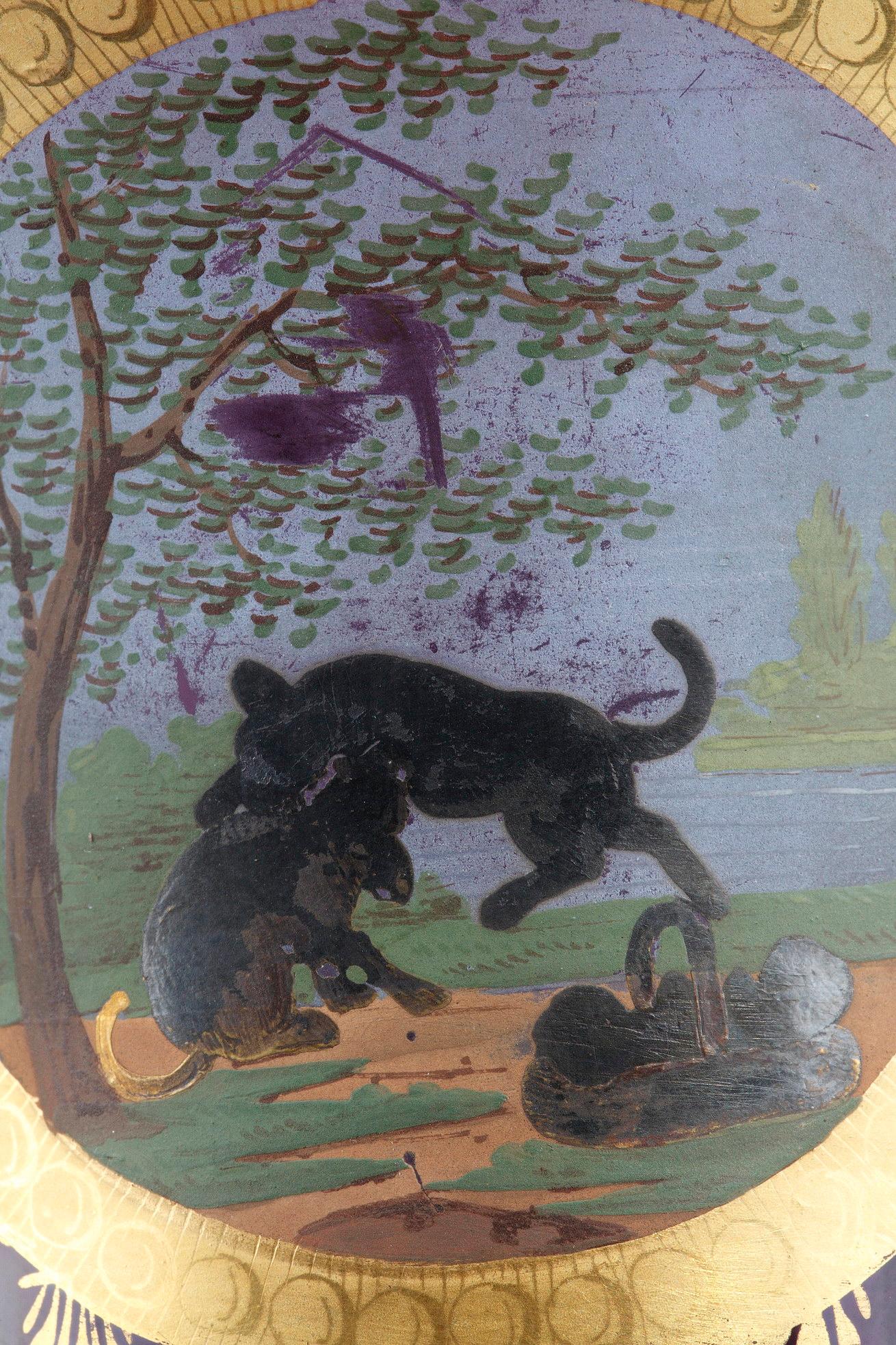 French Amethyst glass Medicis vase  The fox and the dof  by LA FONTAINE fables   For Sale