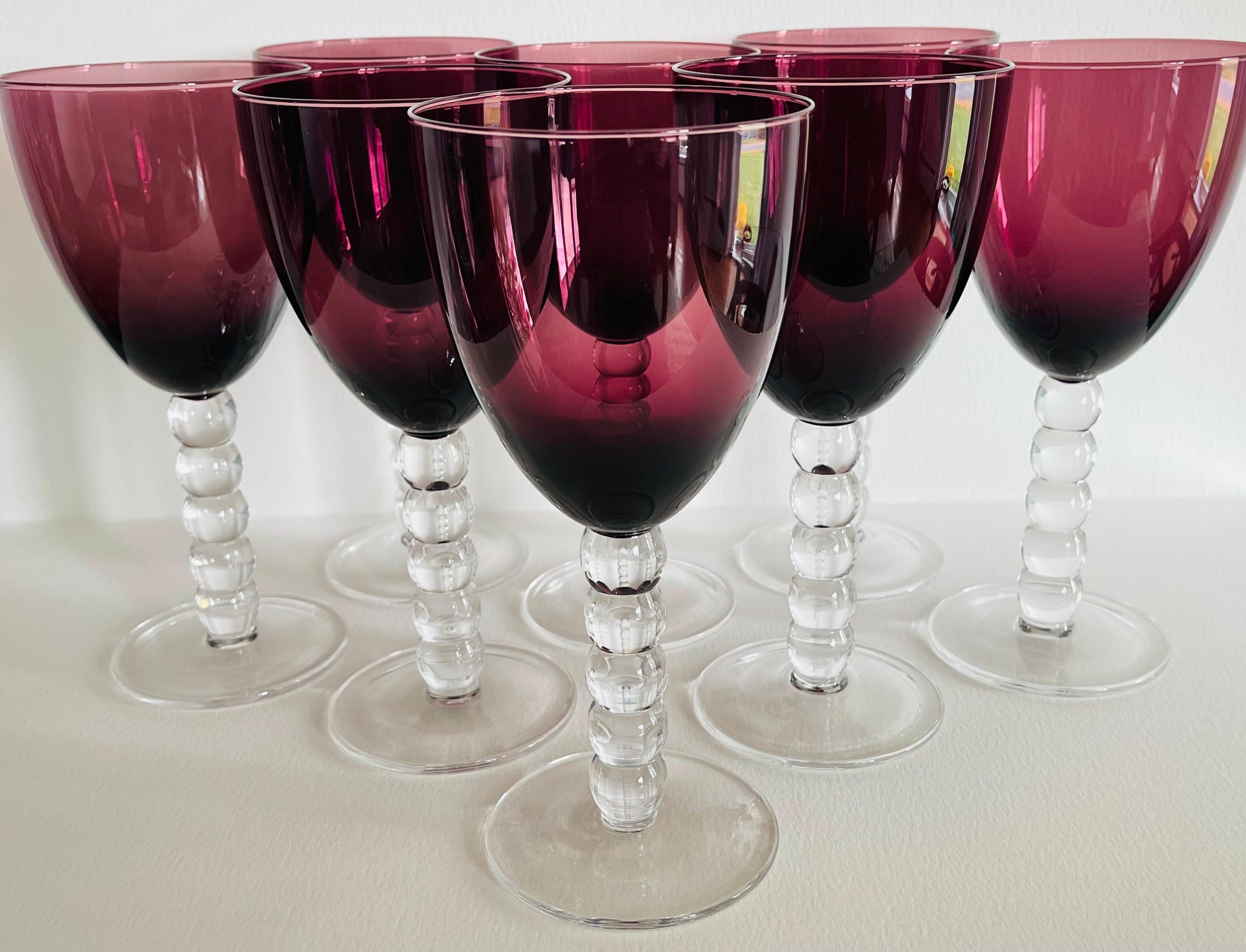 Mid-Century Modern Amethyst Glass Tall Wine Stems, Set of 8