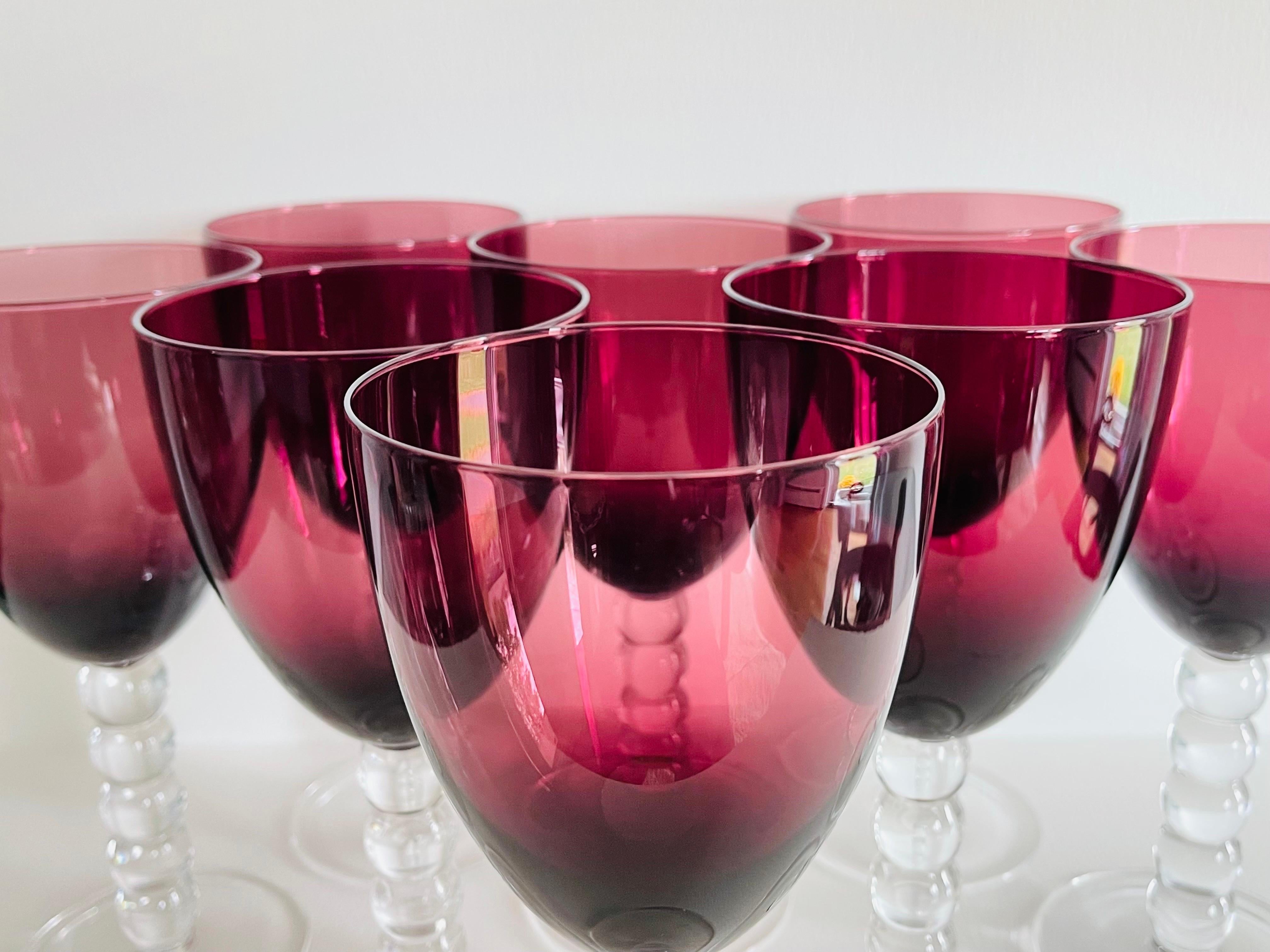 20th Century Amethyst Glass Tall Wine Stems, Set of 8