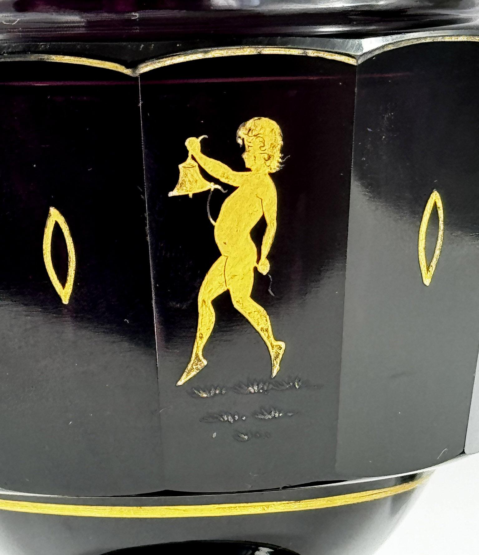 Amethyst Goblet with lid - gold painted and cut (Moser - Bohemian Glass) For Sale 5