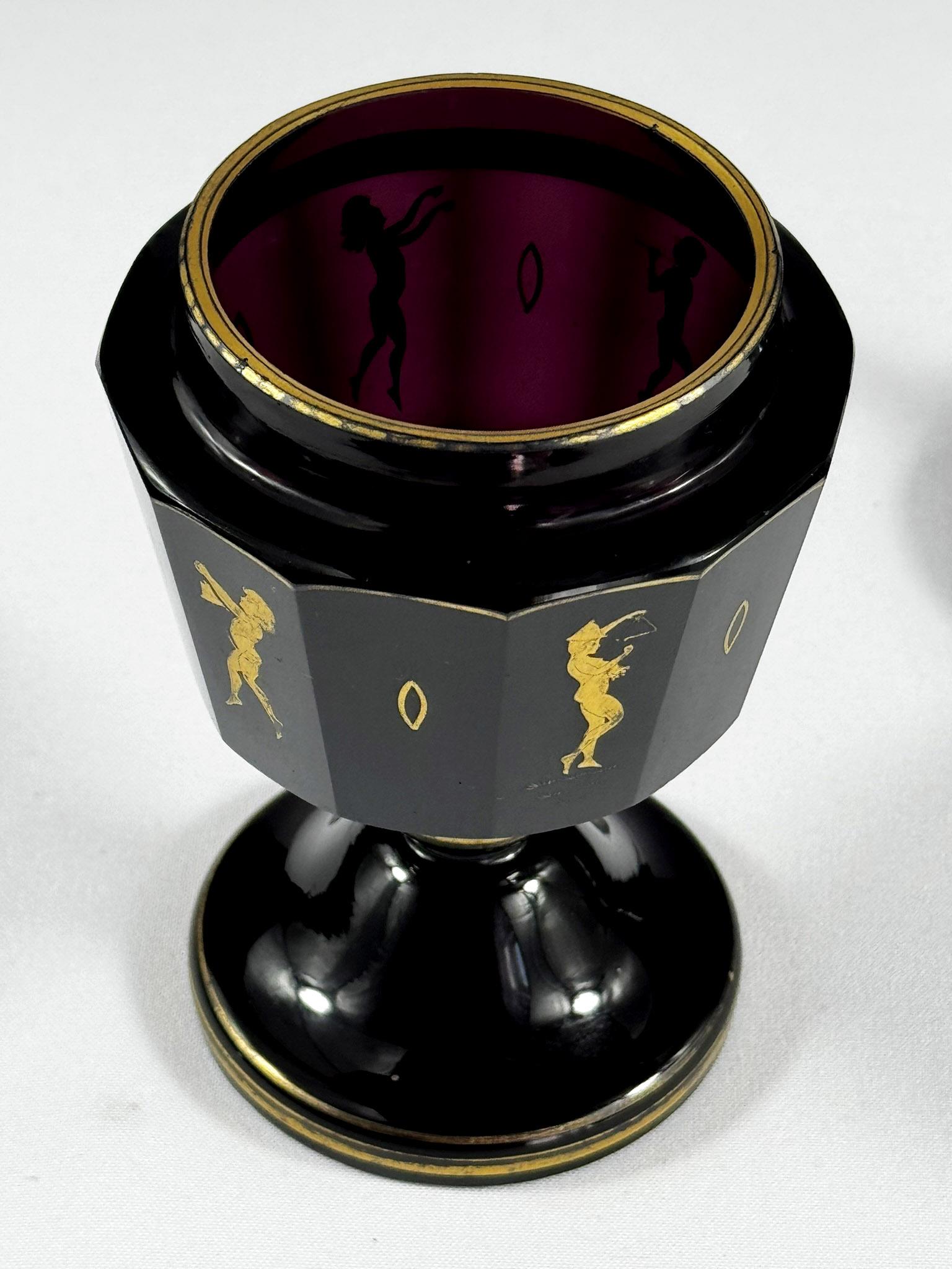 Amethyst Goblet with lid - gold painted and cut (Moser - Bohemian Glass) For Sale 9