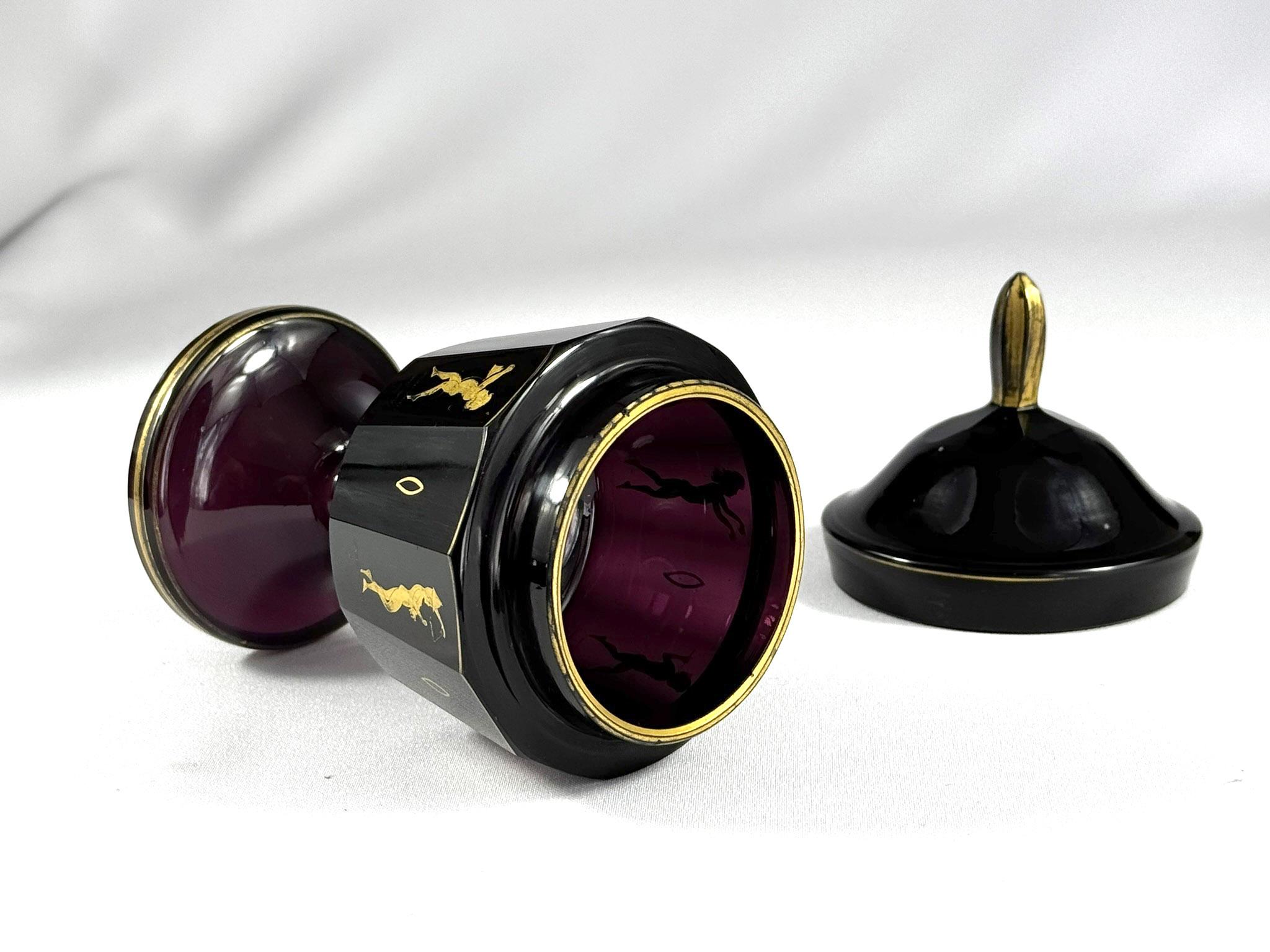 Amethyst Goblet with lid - gold painted and cut (Moser - Bohemian Glass) For Sale 10