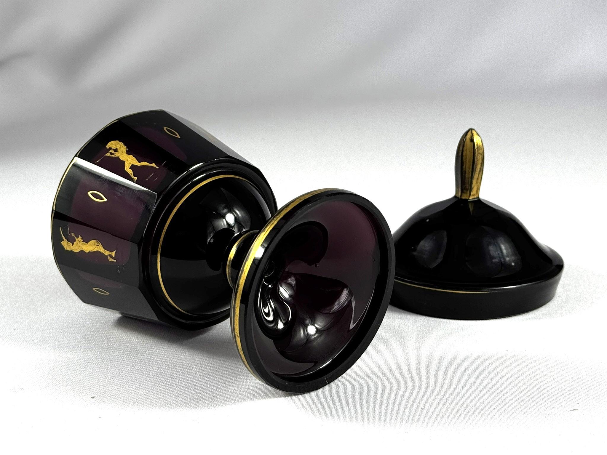 Amethyst Goblet with lid - gold painted and cut (Moser - Bohemian Glass) For Sale 11