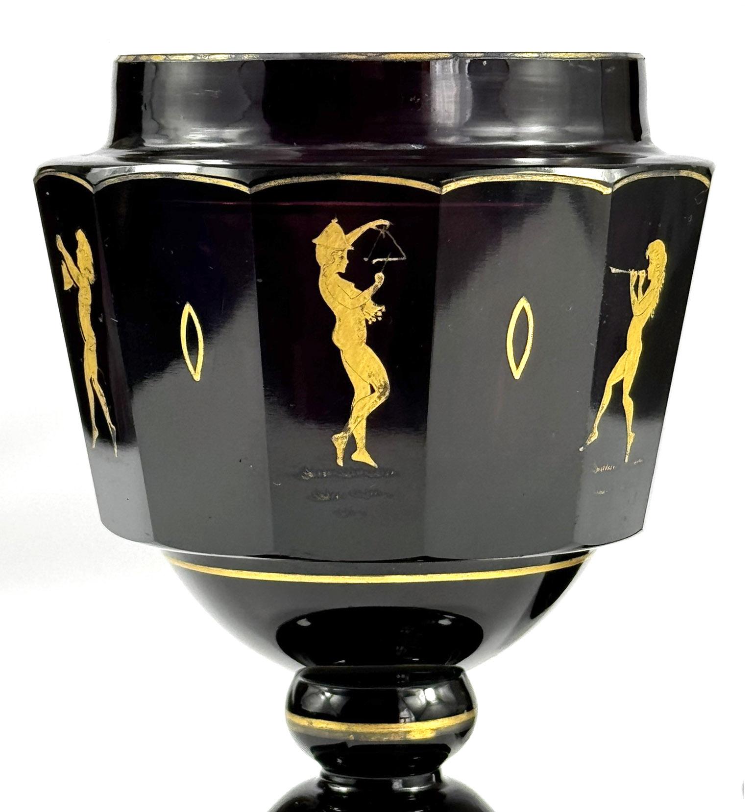 Amethyst Goblet with lid - gold painted and cut (Moser - Bohemian Glass) For Sale 1