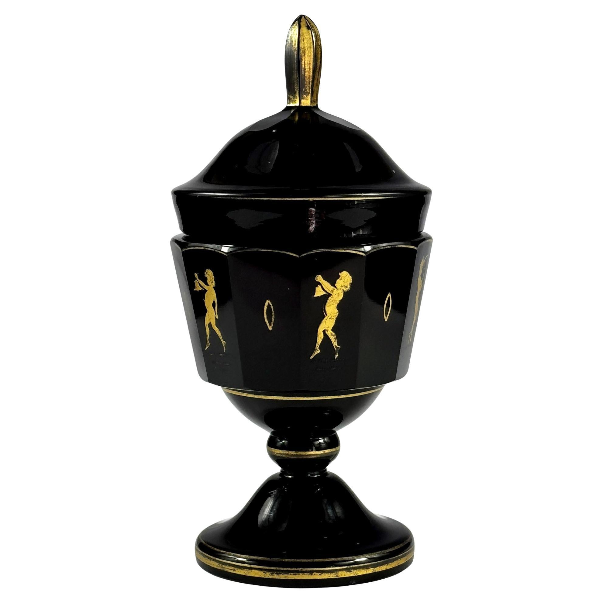 Amethyst Goblet with lid - gold painted and cut (Moser - Bohemian Glass)