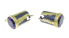 Amethyst Gold and Oxidized Sterling Silver Drop Earrings