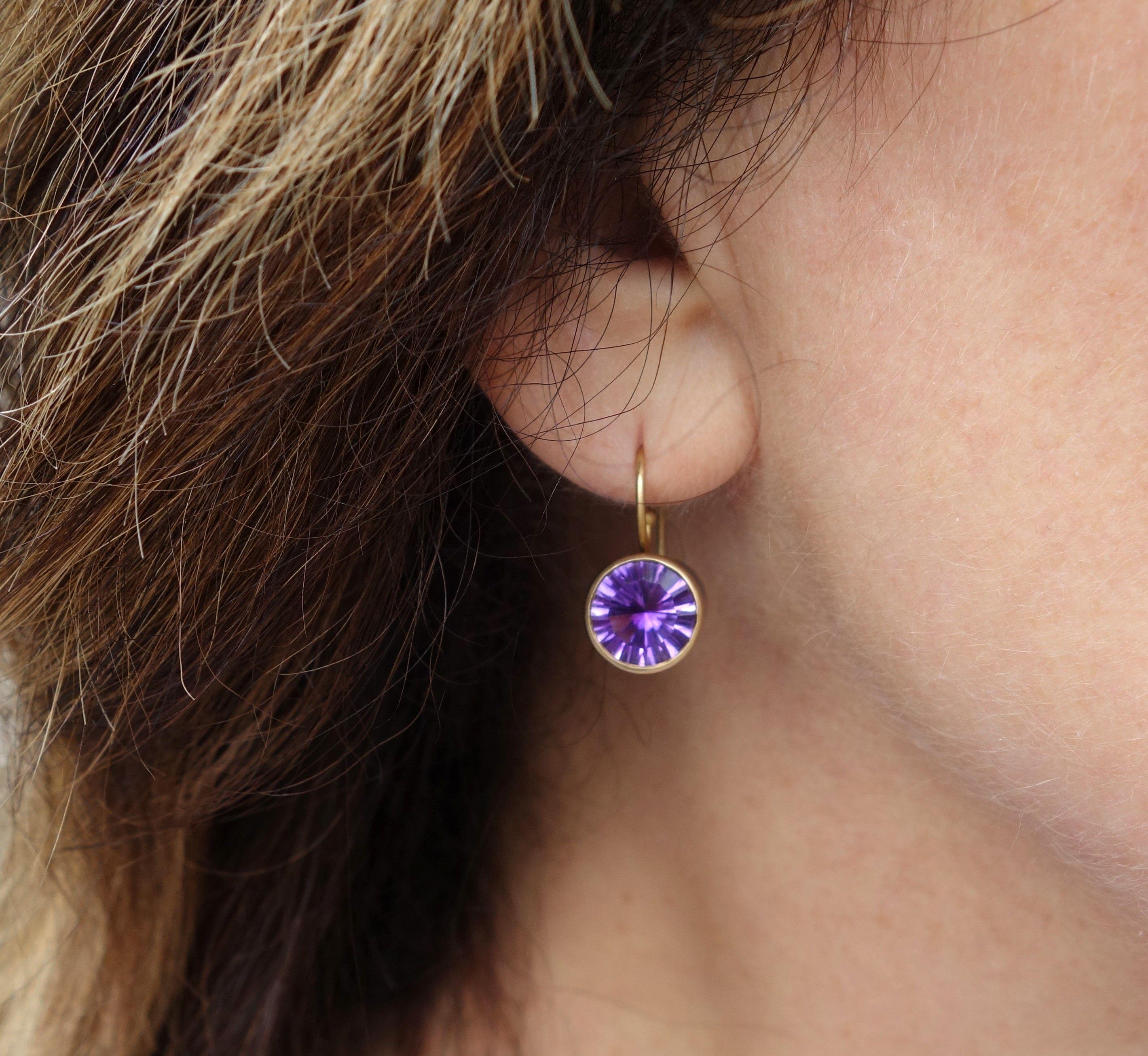 Modern Amethyst Gold and Oxidized Sterling Silver Drop Earrings For Sale