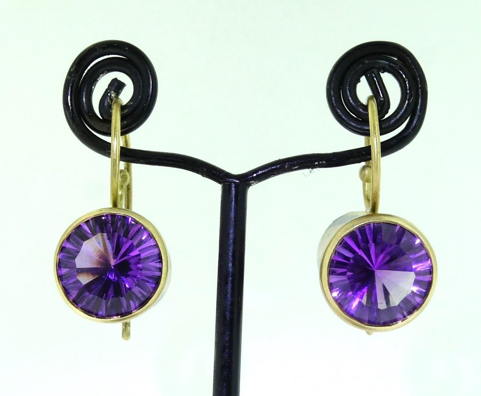 Amethyst Gold and Oxidized Sterling Silver Drop Earrings In New Condition For Sale In Montreal, QC