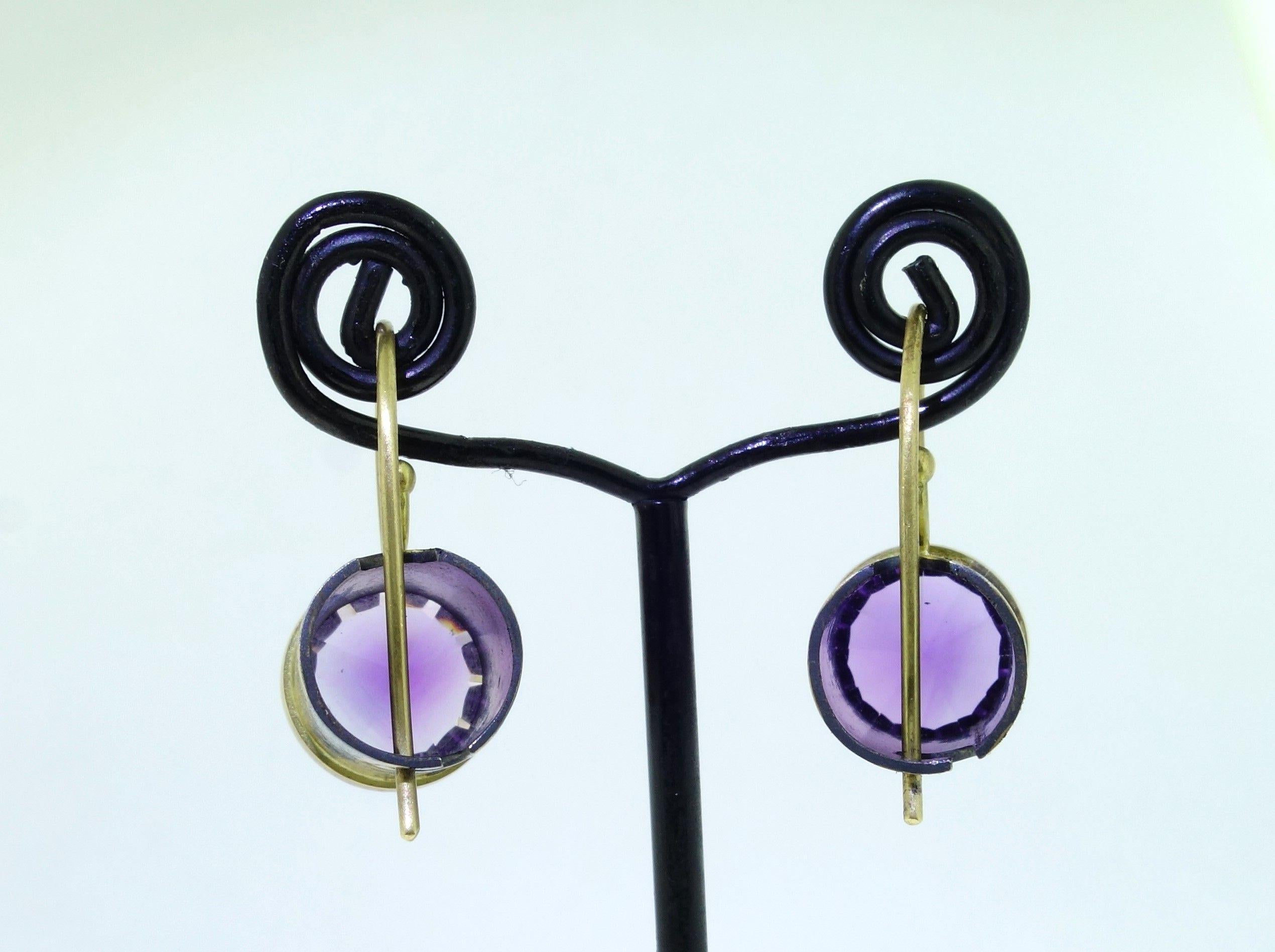 Amethyst Gold and Oxidized Sterling Silver Drop Earrings For Sale 1