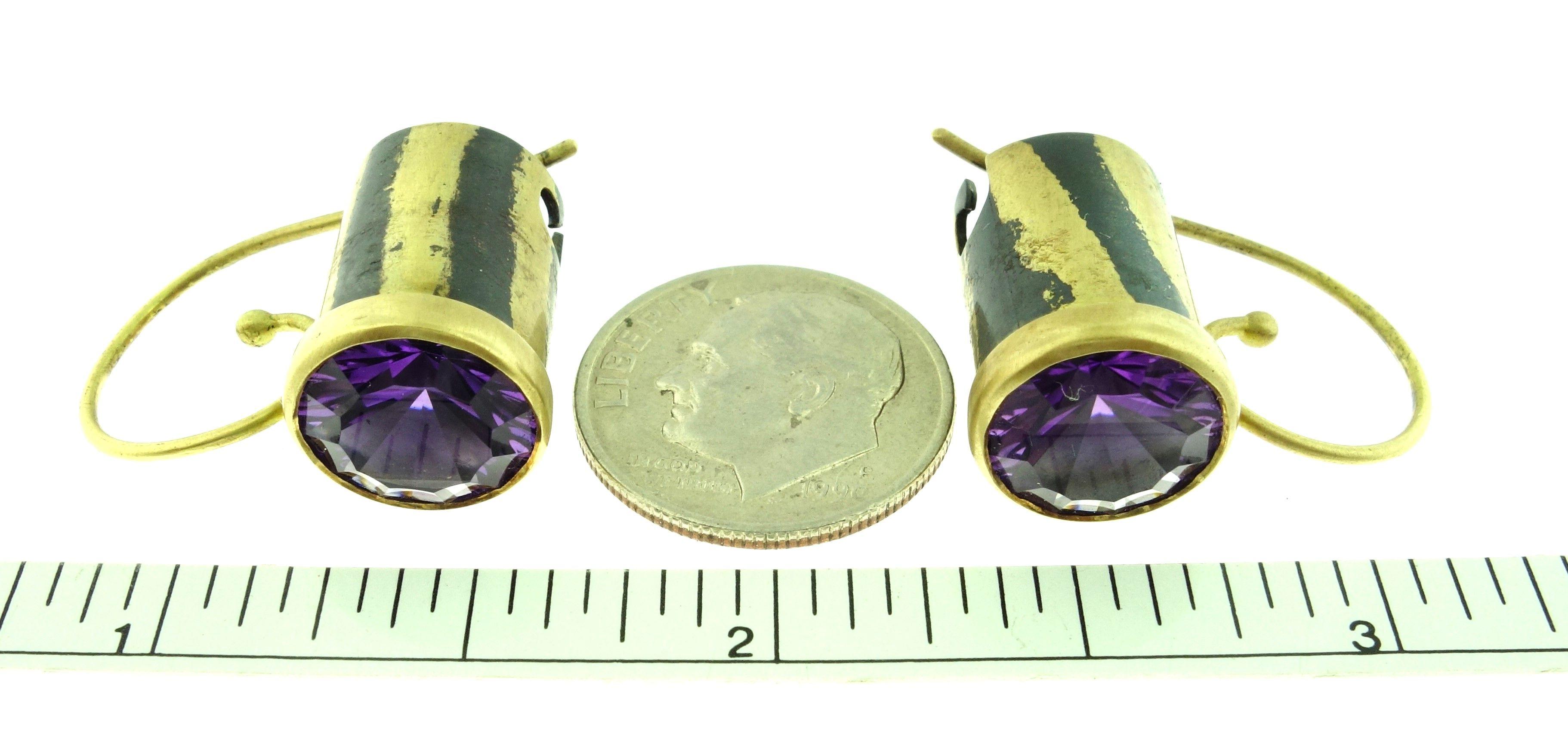 Pendientes de gota de amatista de oro y plata de ley oxidada en venta 3