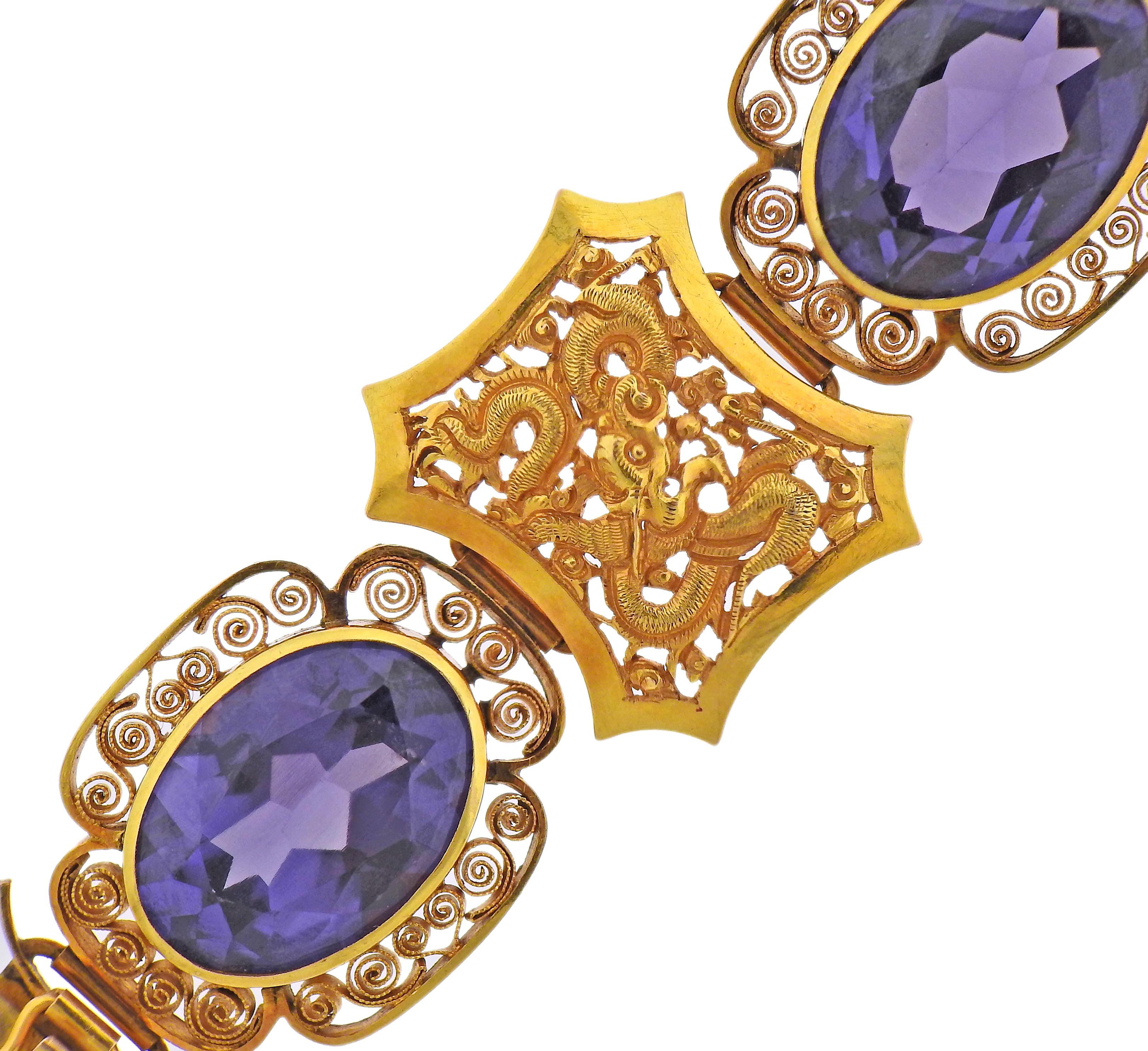 Pulsera de oro amatista Corte oval en venta