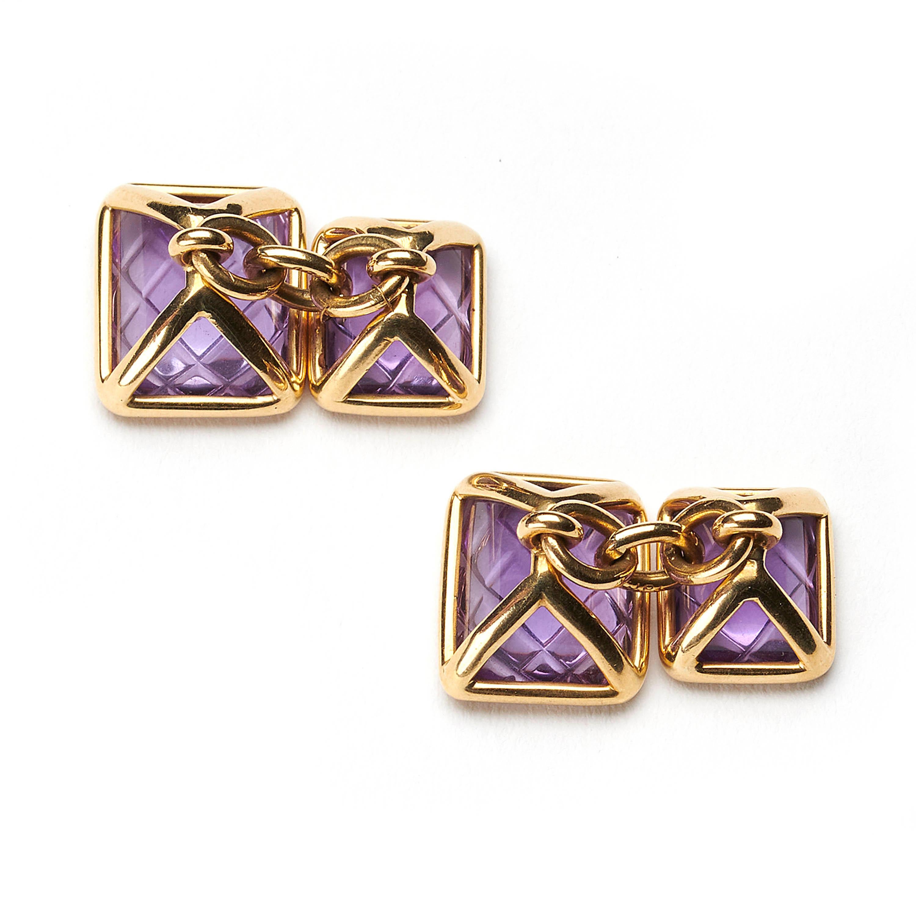 Amethyst Gold Cufflinks In Good Condition In London, GB