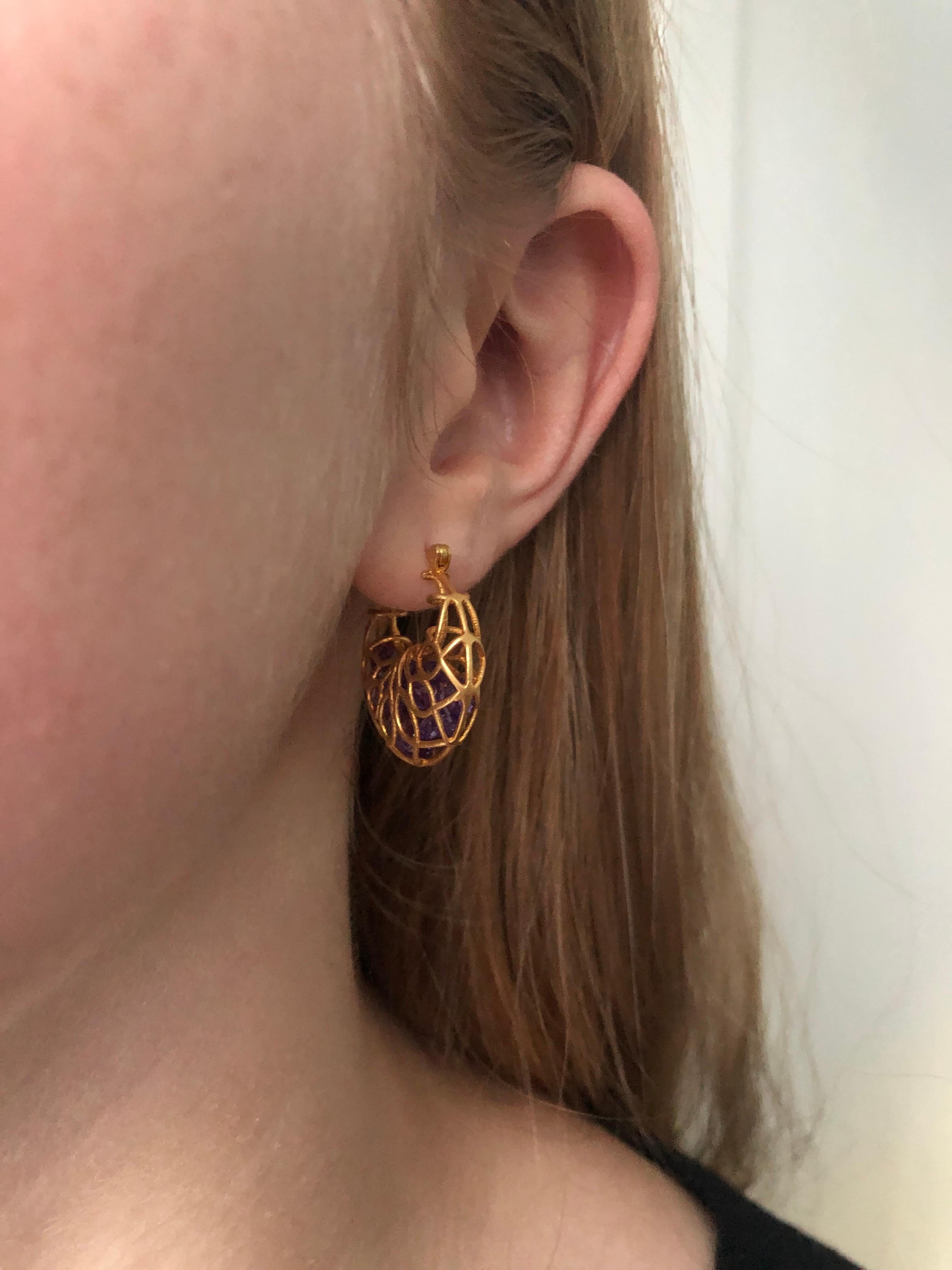 Contemporary Amethyst Gold Hoops by Lauren Harper For Sale