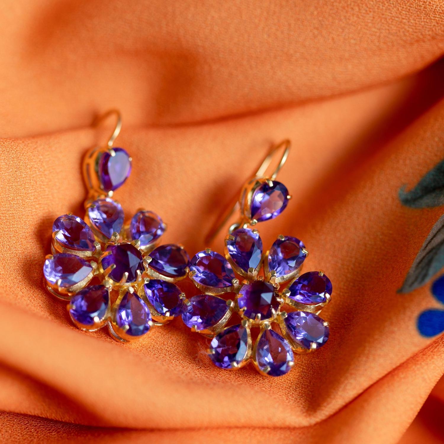 Contemporary Amethyst Gold Plate Dangle Earrings For Sale