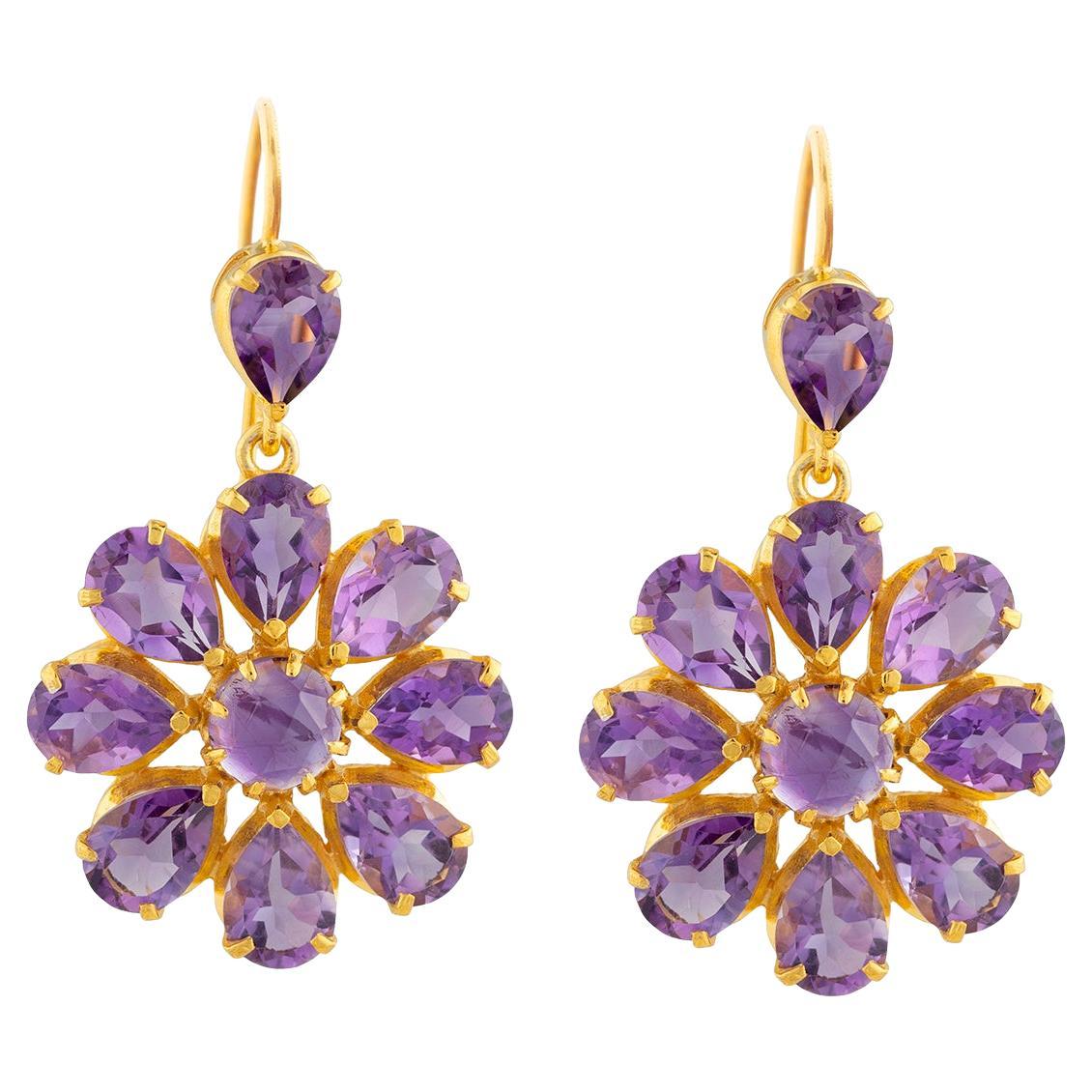 Amethyst Gold Plate Dangle Earrings