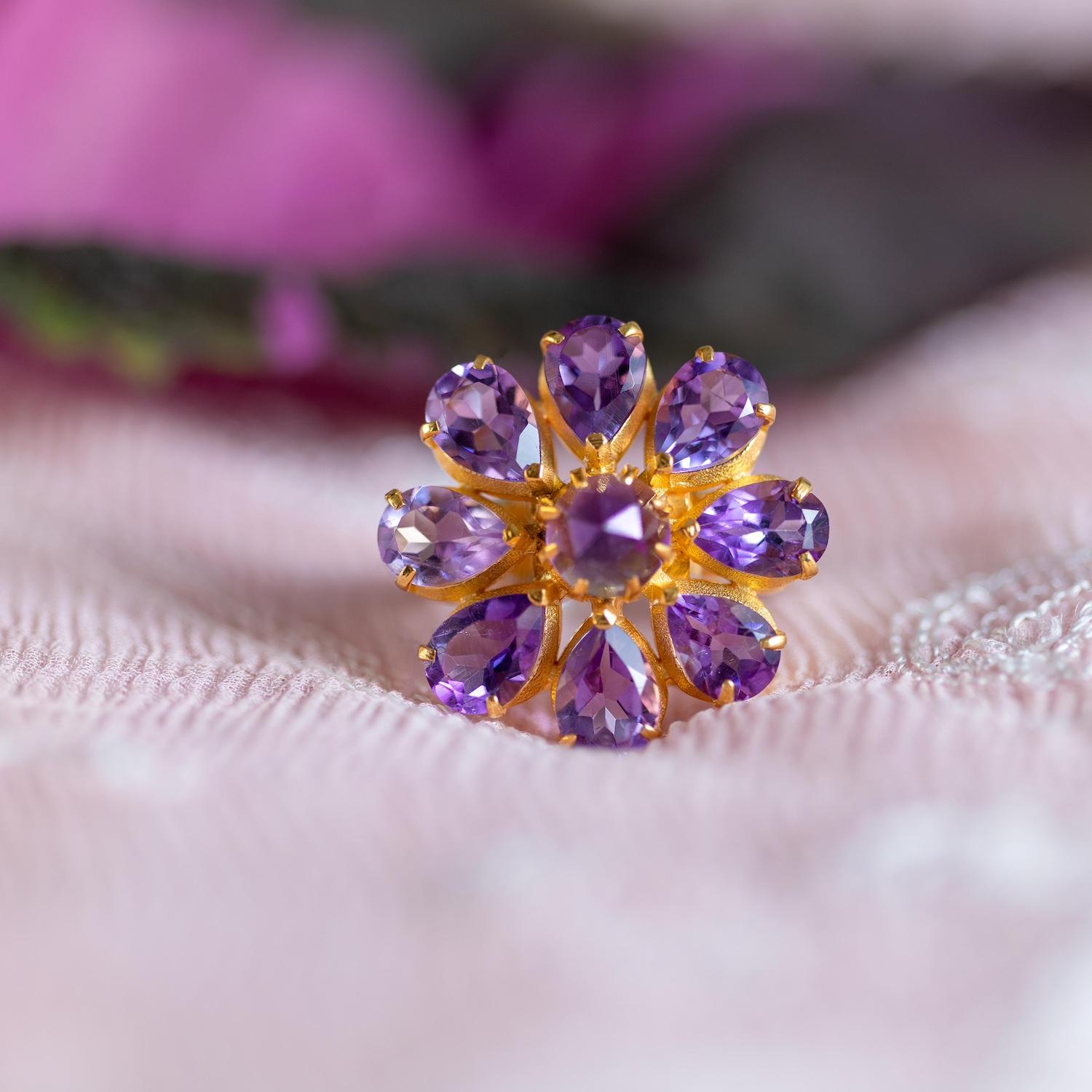 Contemporary Amethyst Gold Plate Ring For Sale