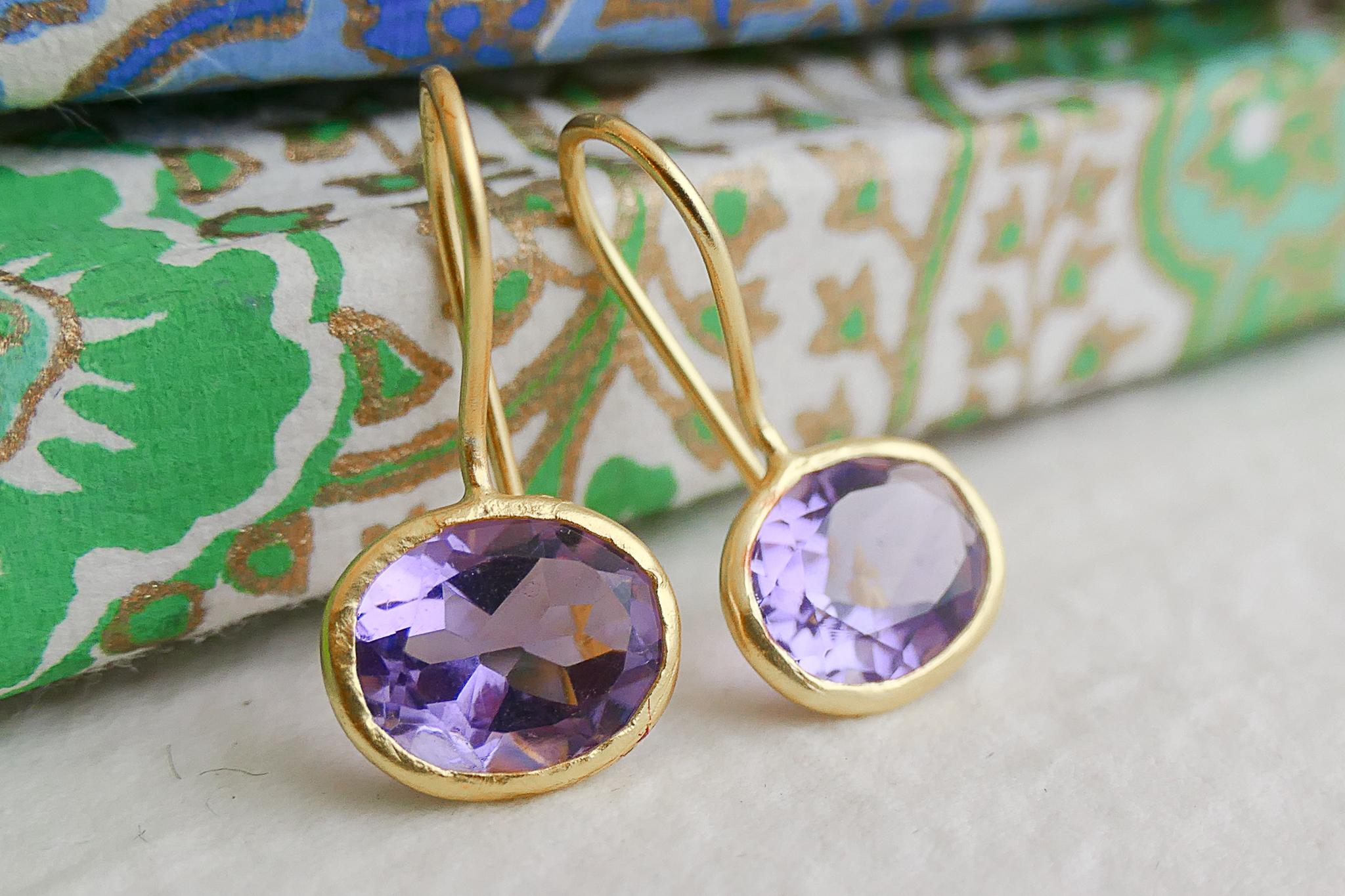 Amethyst Gold Plated Sterling Silver Drop Earrings In New Condition For Sale In Oslo, 03