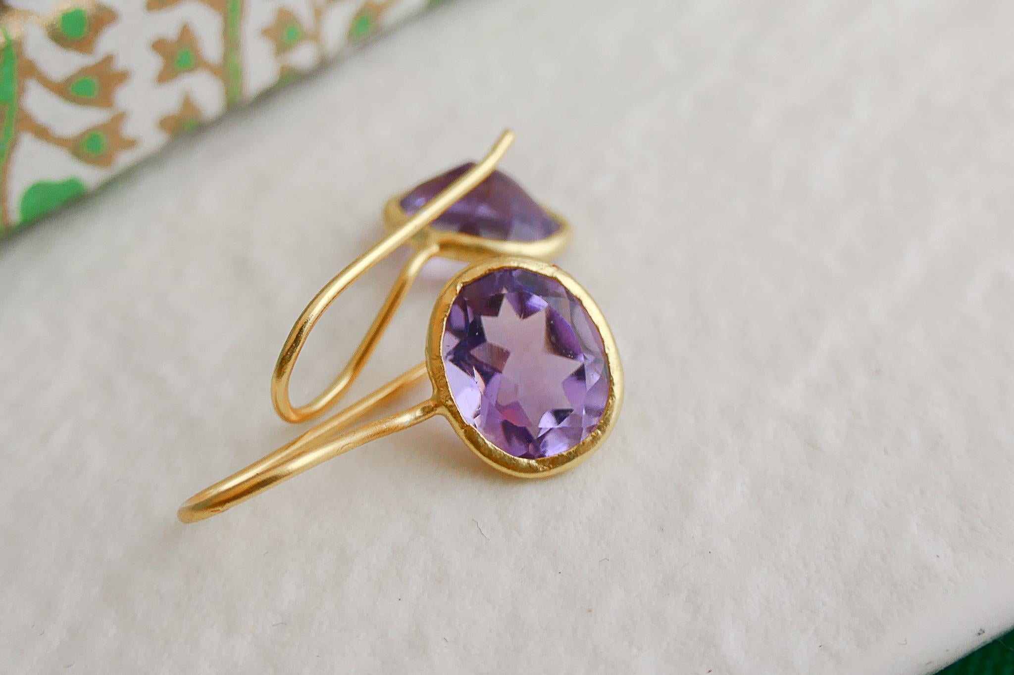 Women's Amethyst Gold Plated Sterling Silver Drop Earrings For Sale