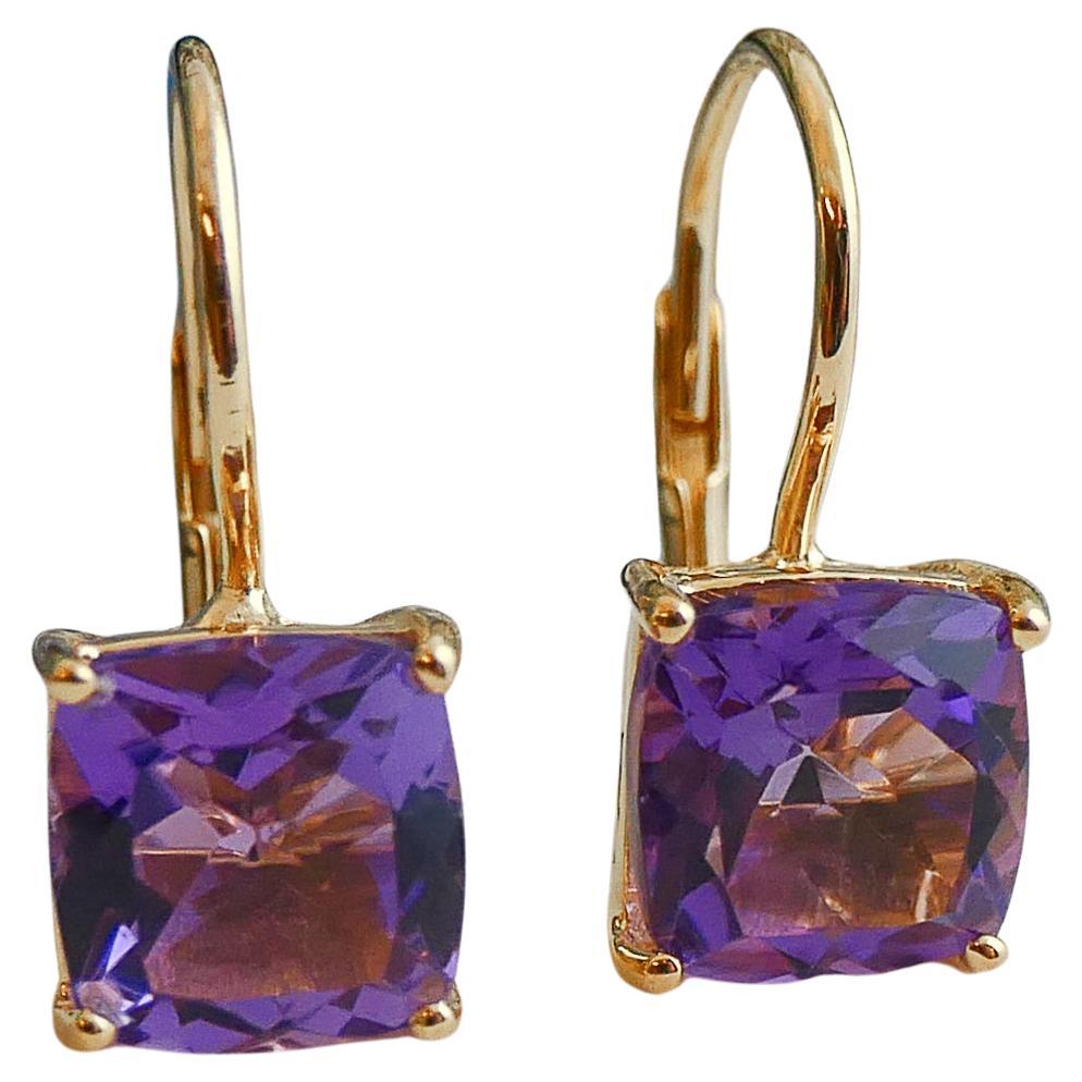 Boucles d
oreilles en argent sterling plaqué or - Améthyste